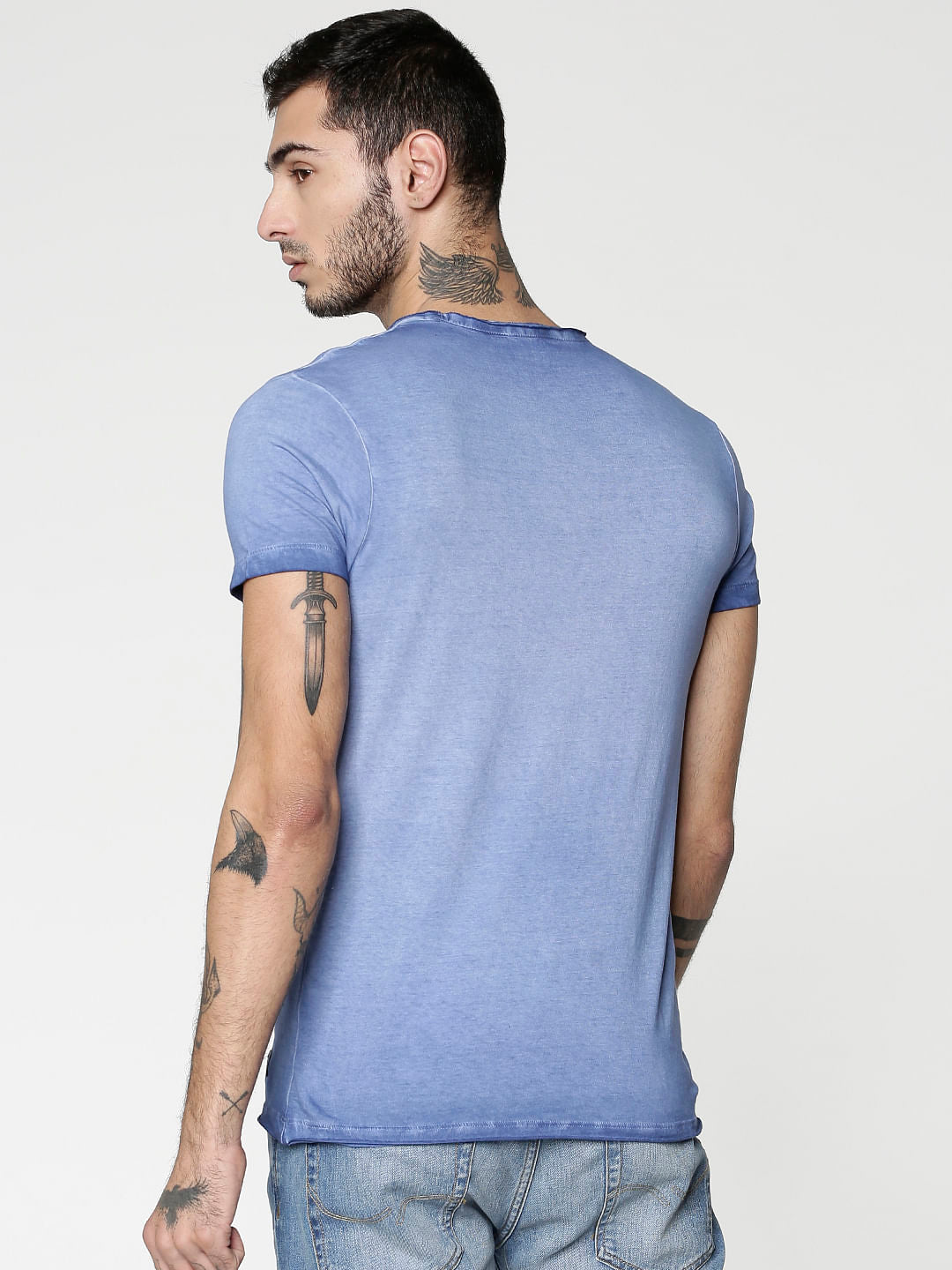 Blue Washed Slim Fit Crew Neck T-Shirt