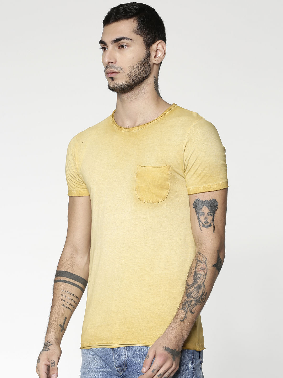 Brown Washed Slim Fit Crew Neck T-Shirt