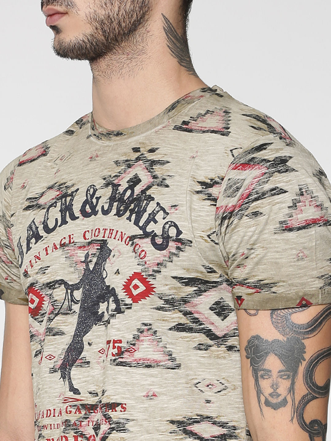 Brown All Over Print Slim Fit Crew Neck T-Shirt