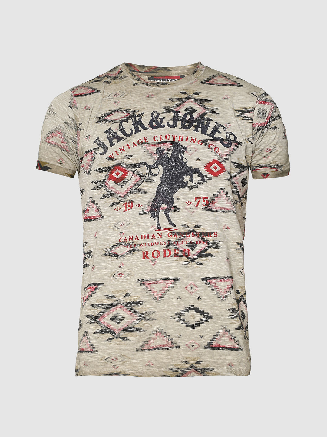 Brown All Over Print Slim Fit Crew Neck T-Shirt