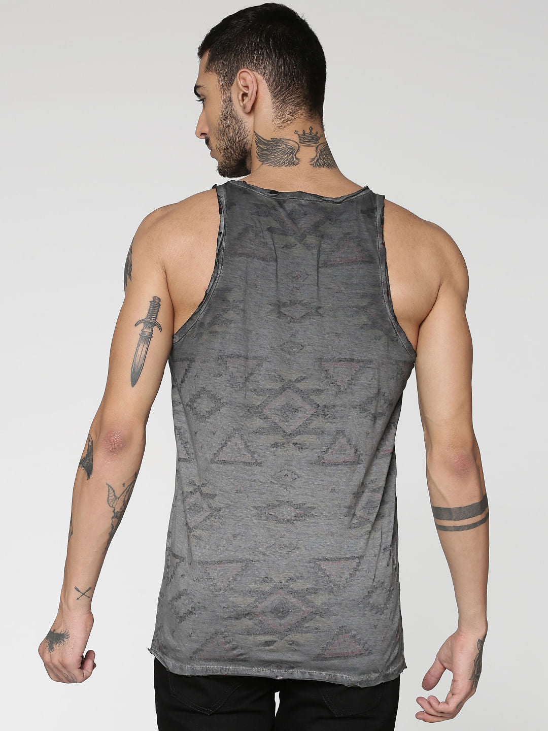 Black Dyed Graphic Print Slim Fit Tank Top