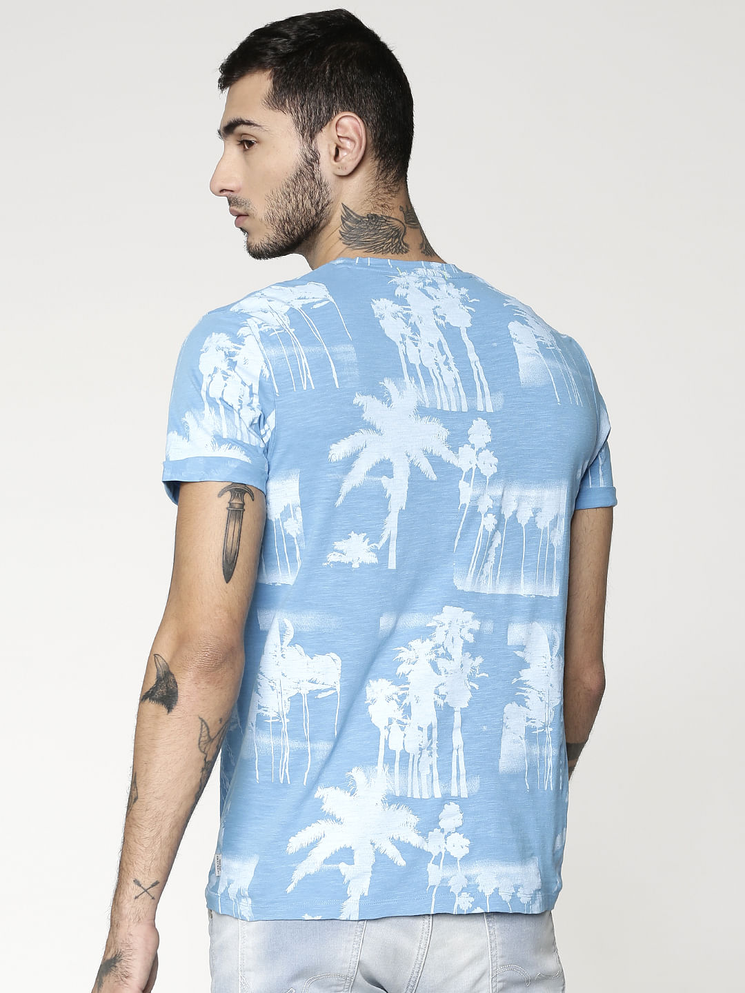 Blue All Over Print Crew Neck T-Shirt
