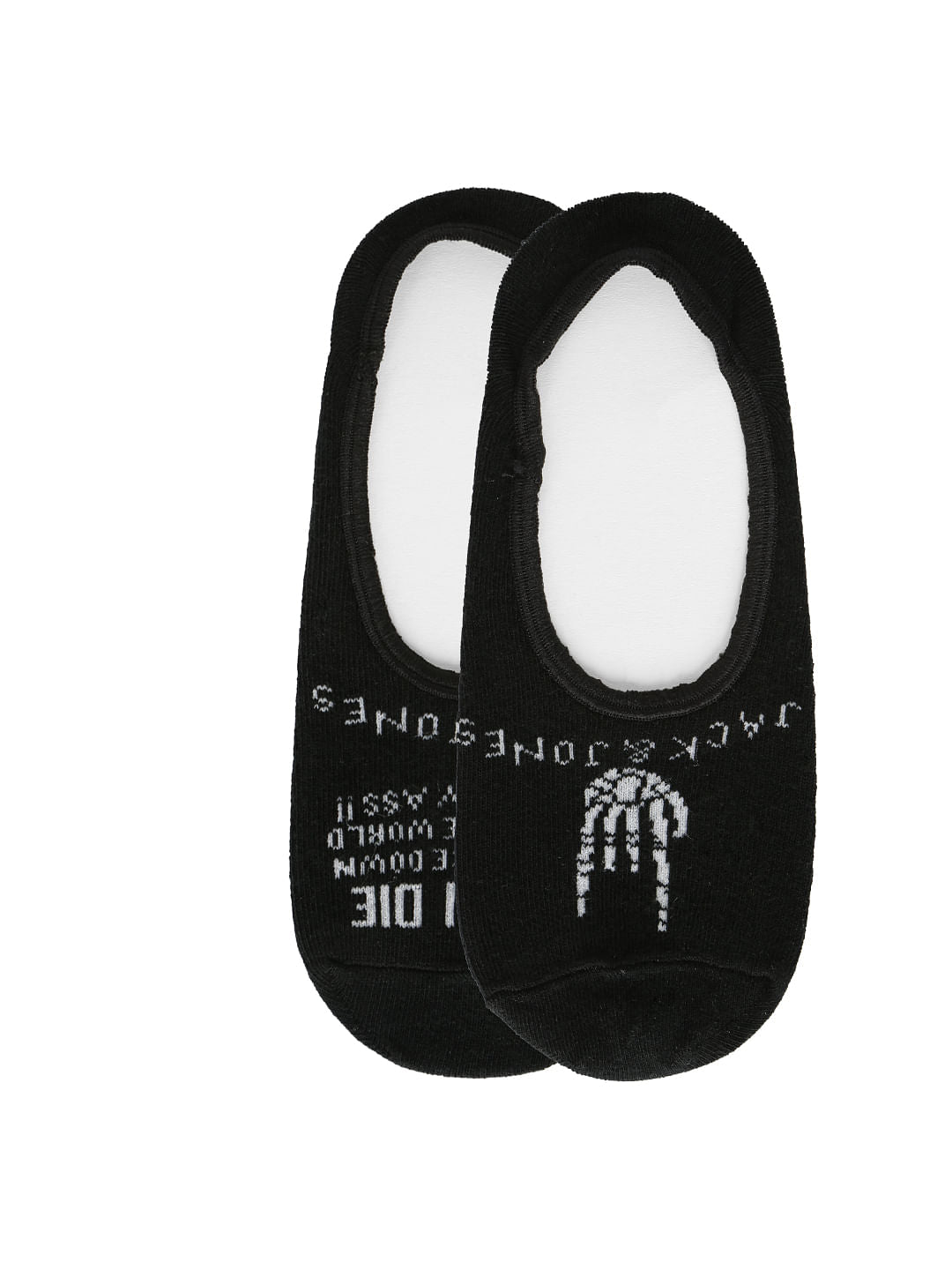 Black Text Print No Show Socks