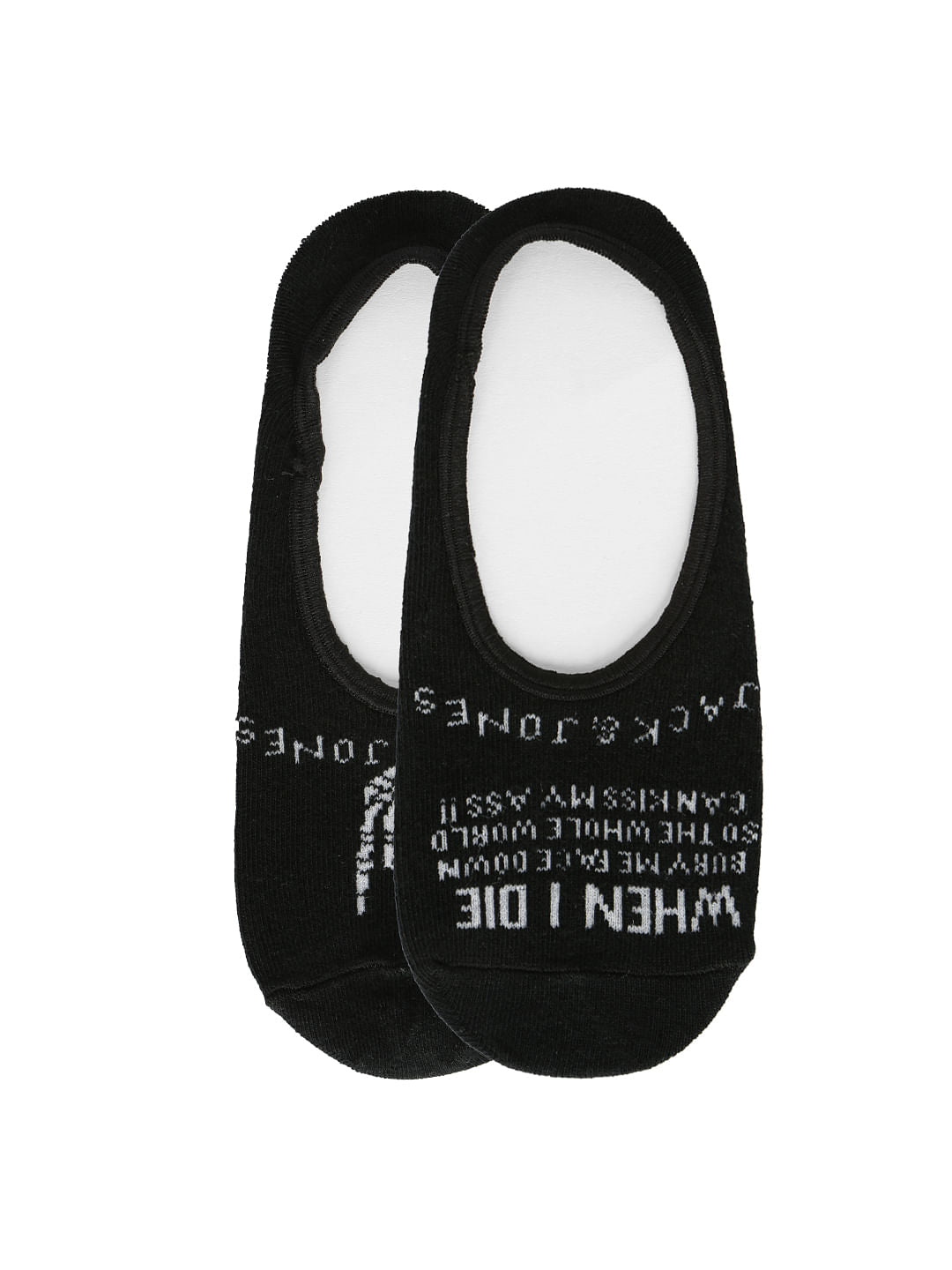 Black Text Print No Show Socks