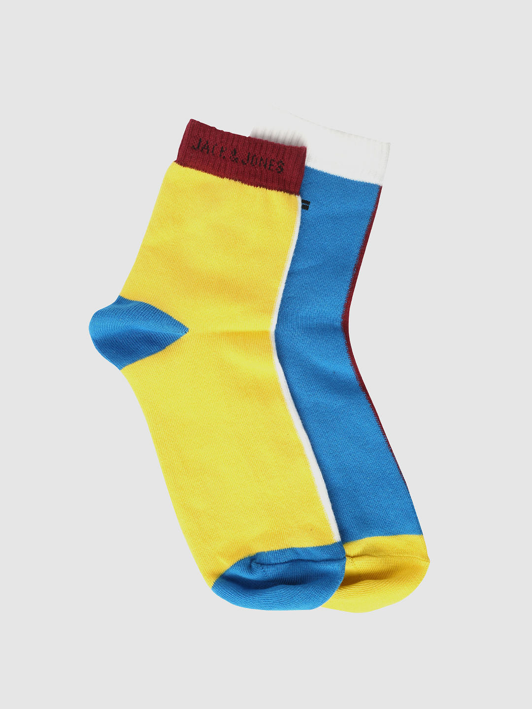 White Colour Blocked Mid Calf Length Socks