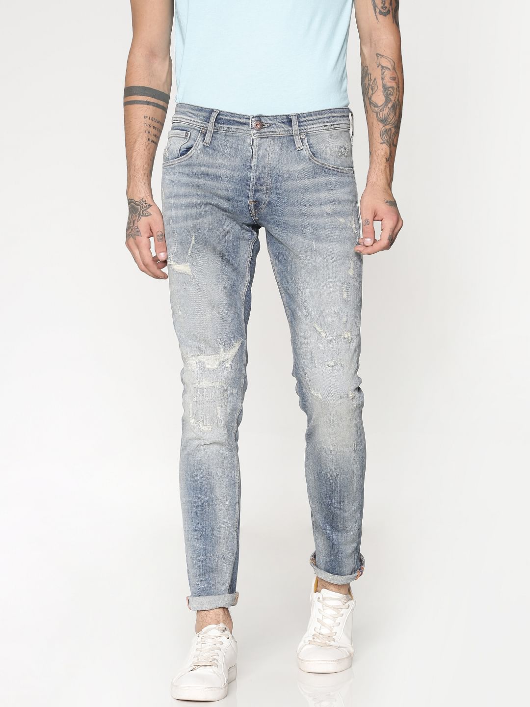 Blue Distressed Glenn Slim Fit Jeans