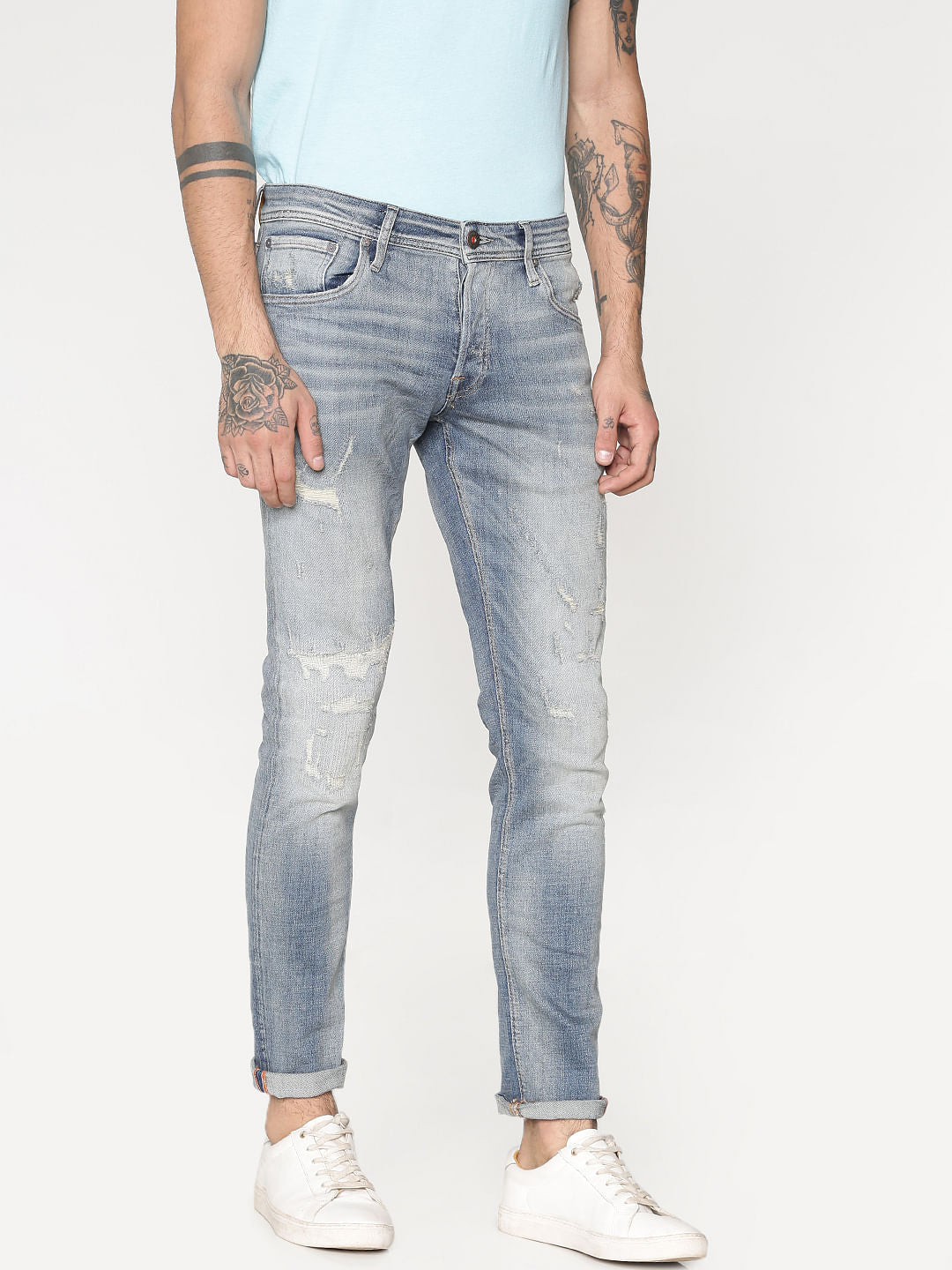 Blue Distressed Glenn Slim Fit Jeans