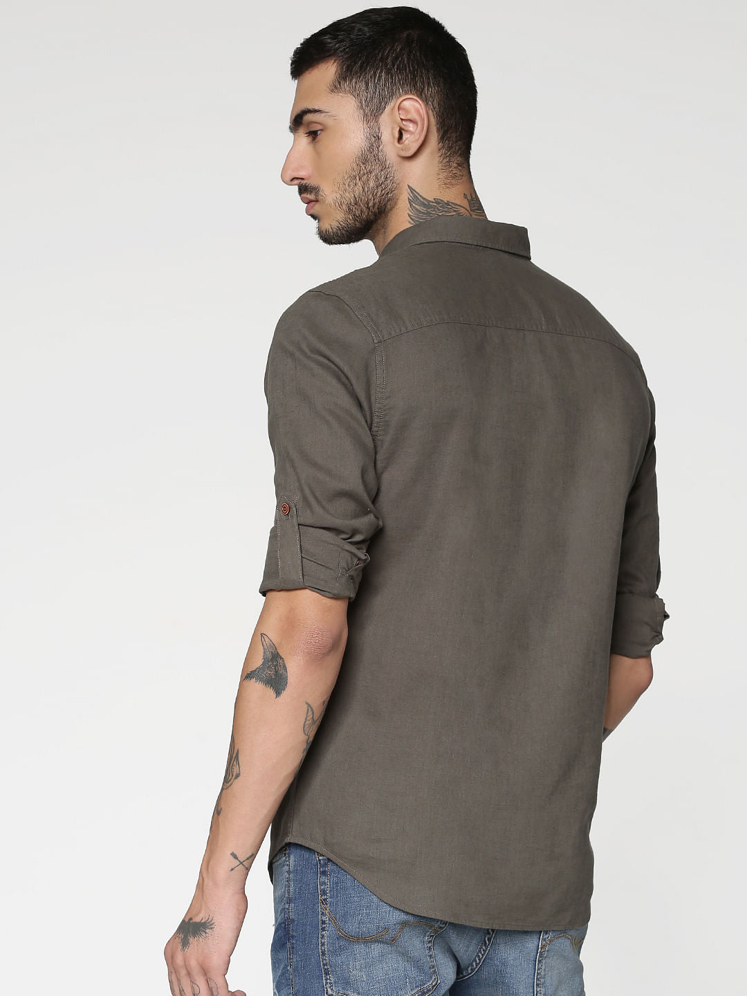 Green Washed Effect Slim Fit Full Sleeves Shirt