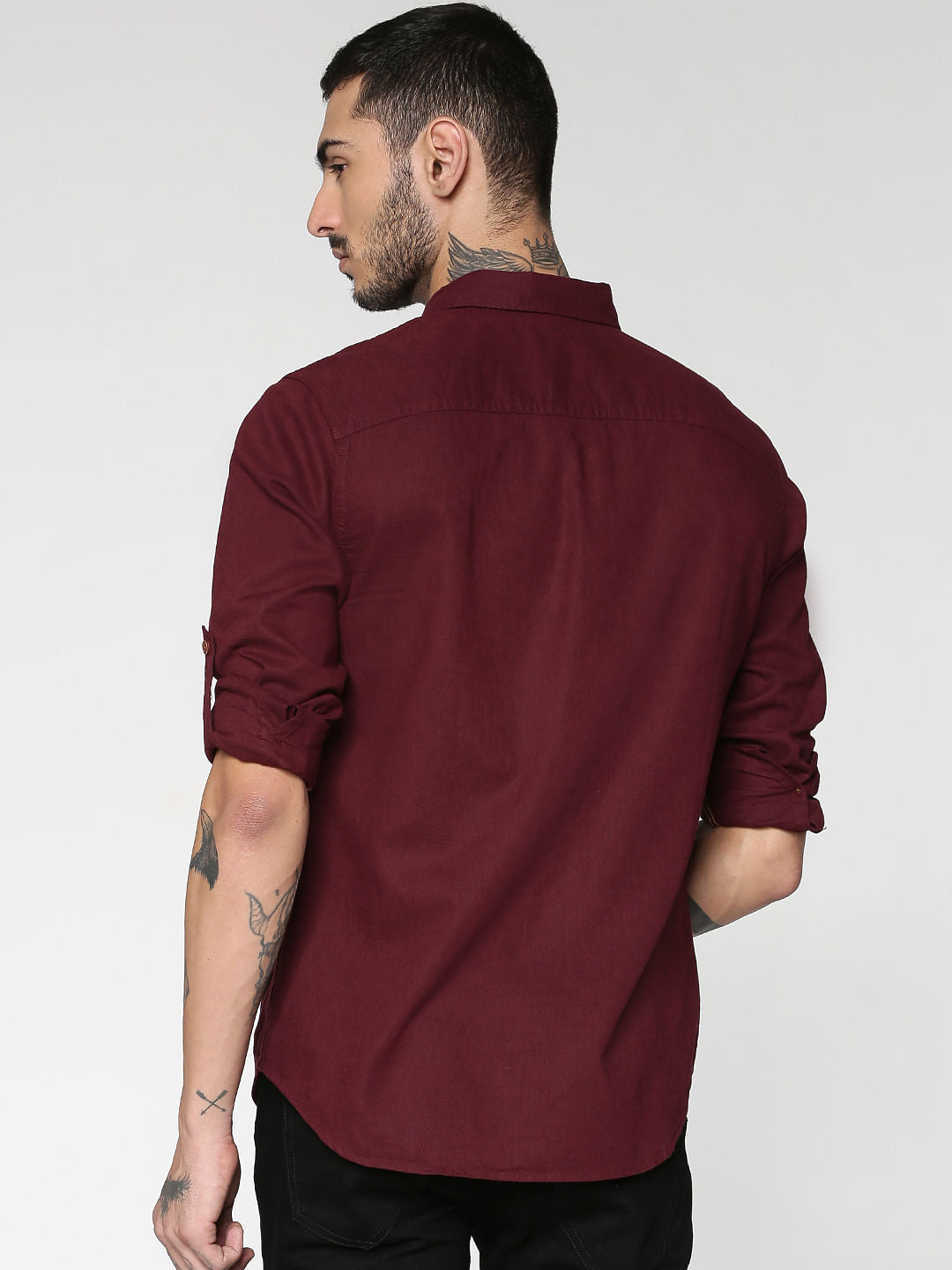 Red Front Patch Pockets Slim Fit Full Sleeves Shirt