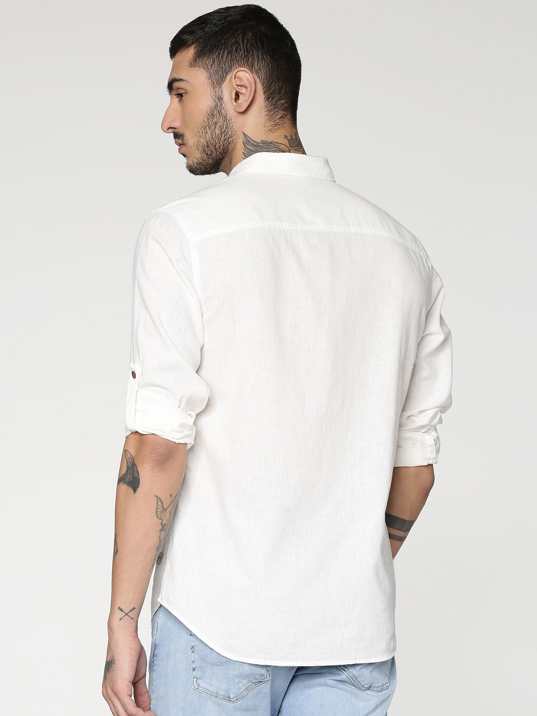 White Front Patch Pockets Slim Fit Full Sleeves Shirt
