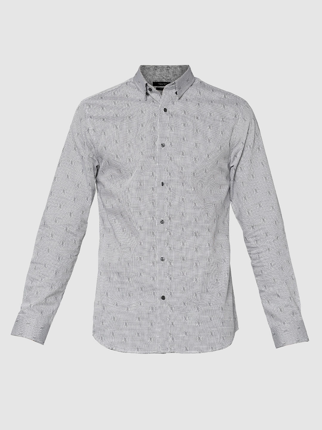 Grey All Over Printed Slim Fit Full Sleeves Shirt