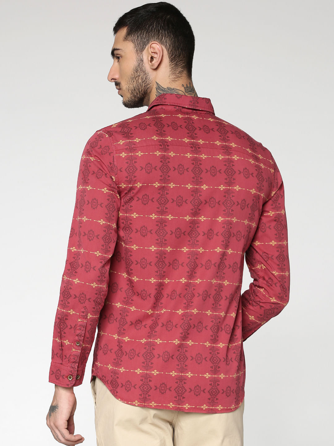 Red All Over Abstract Print Slim Fit Full Sleeves Shirt
