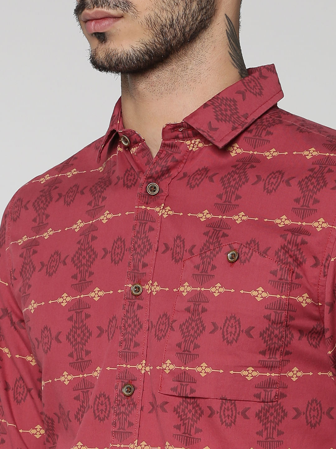 Red All Over Abstract Print Slim Fit Full Sleeves Shirt