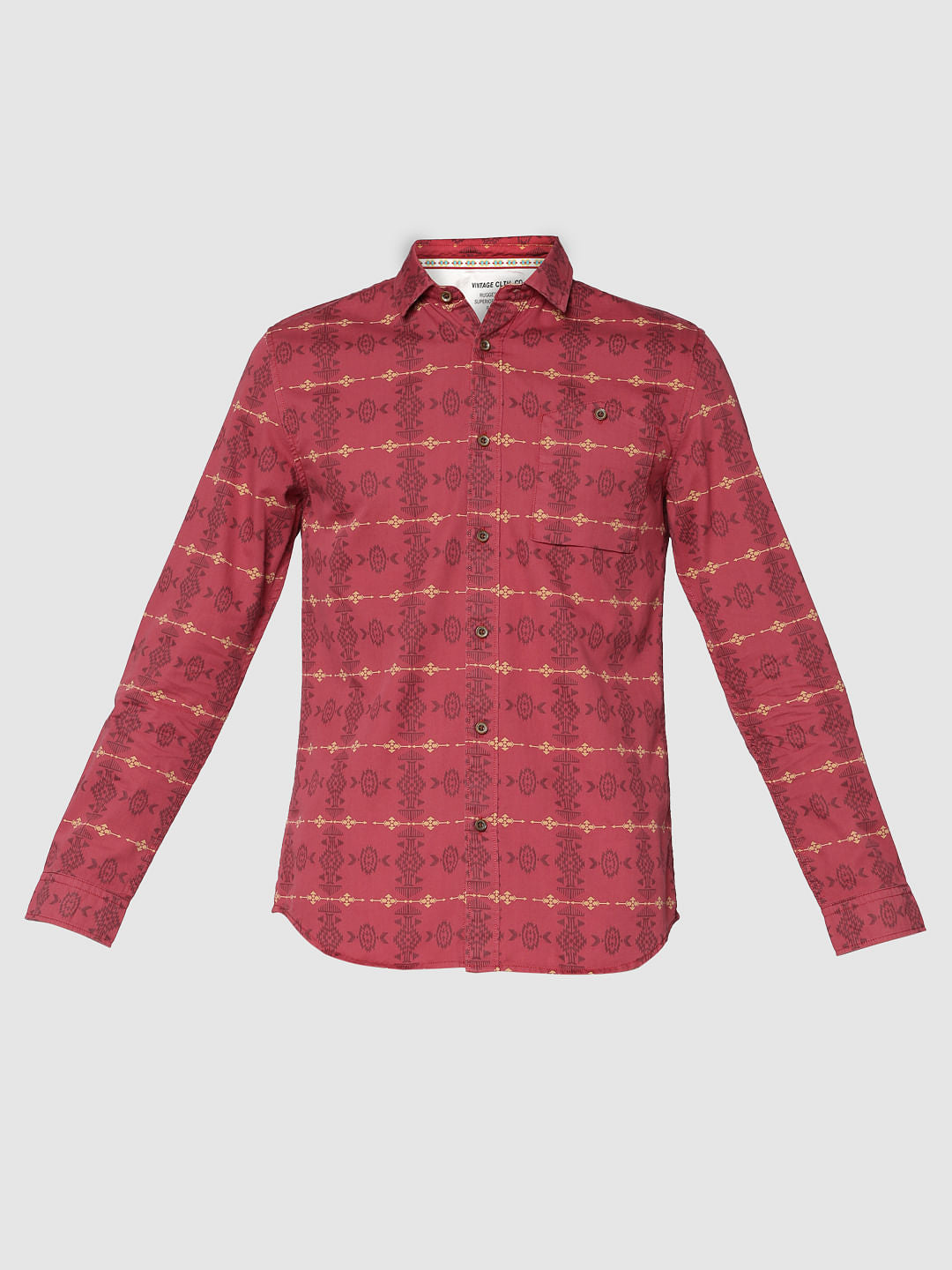 Red All Over Abstract Print Slim Fit Full Sleeves Shirt