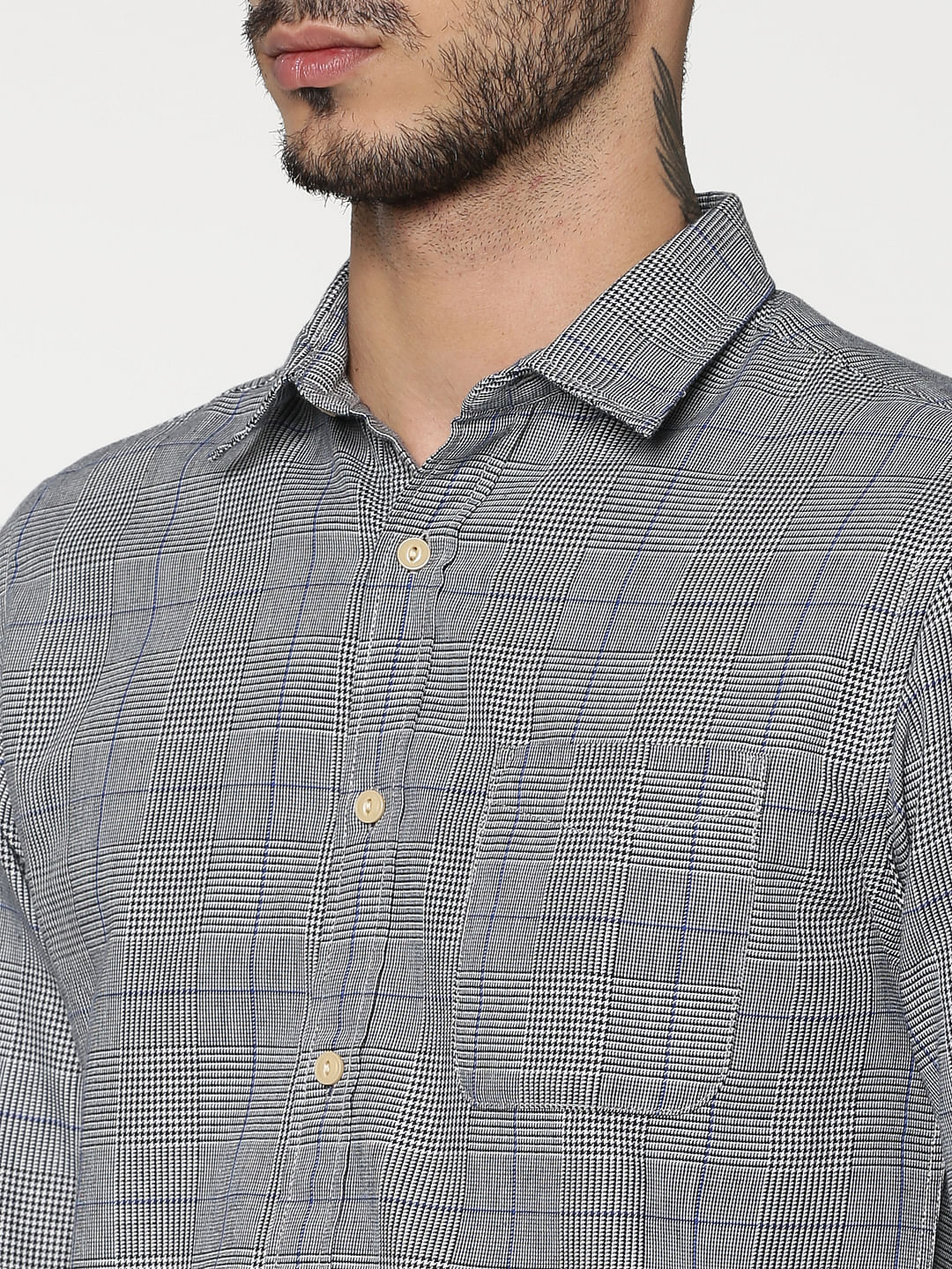 Grey Checks Slim Fit Full Sleeves Shirt