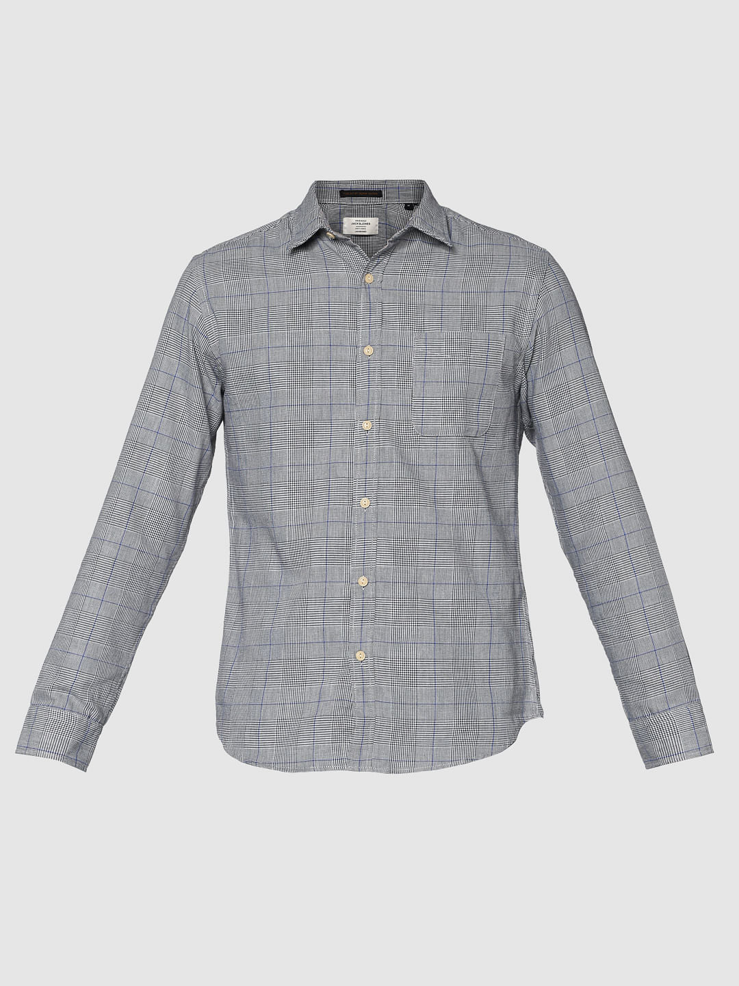 Grey Checks Slim Fit Full Sleeves Shirt