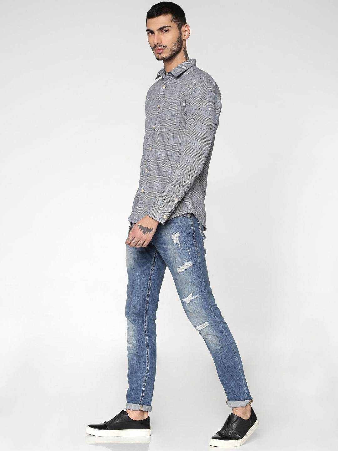 Grey Checks Slim Fit Full Sleeves Shirt