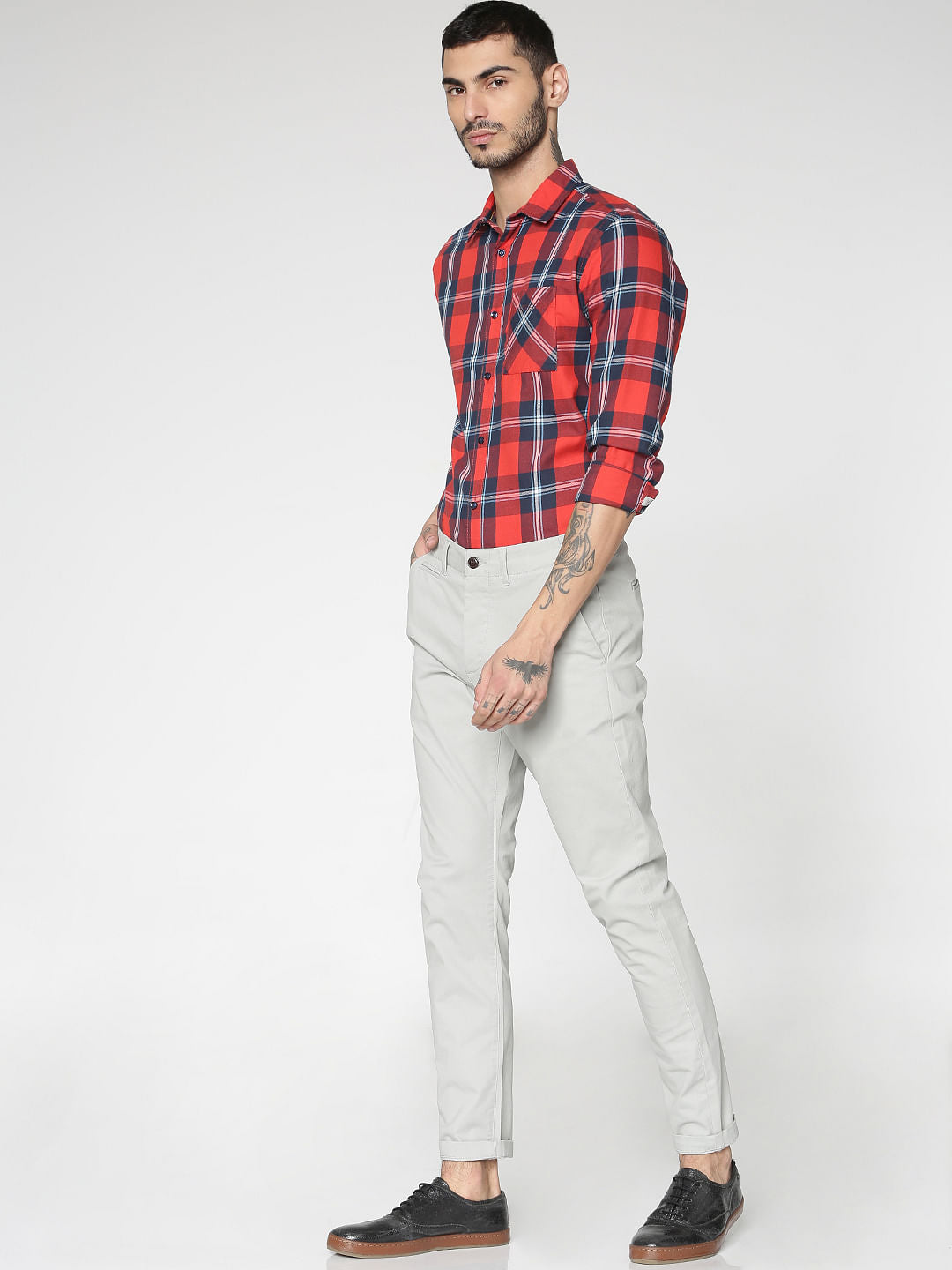 Red Checks Slim Fit Full Sleeves Shirt