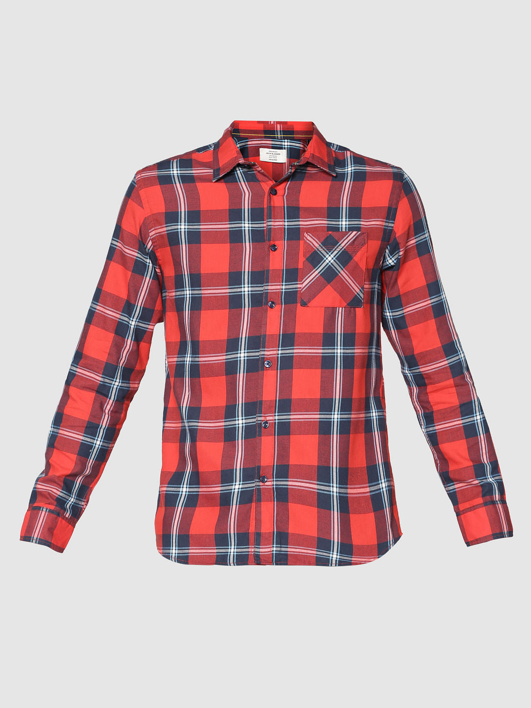 Red Checks Slim Fit Full Sleeves Shirt