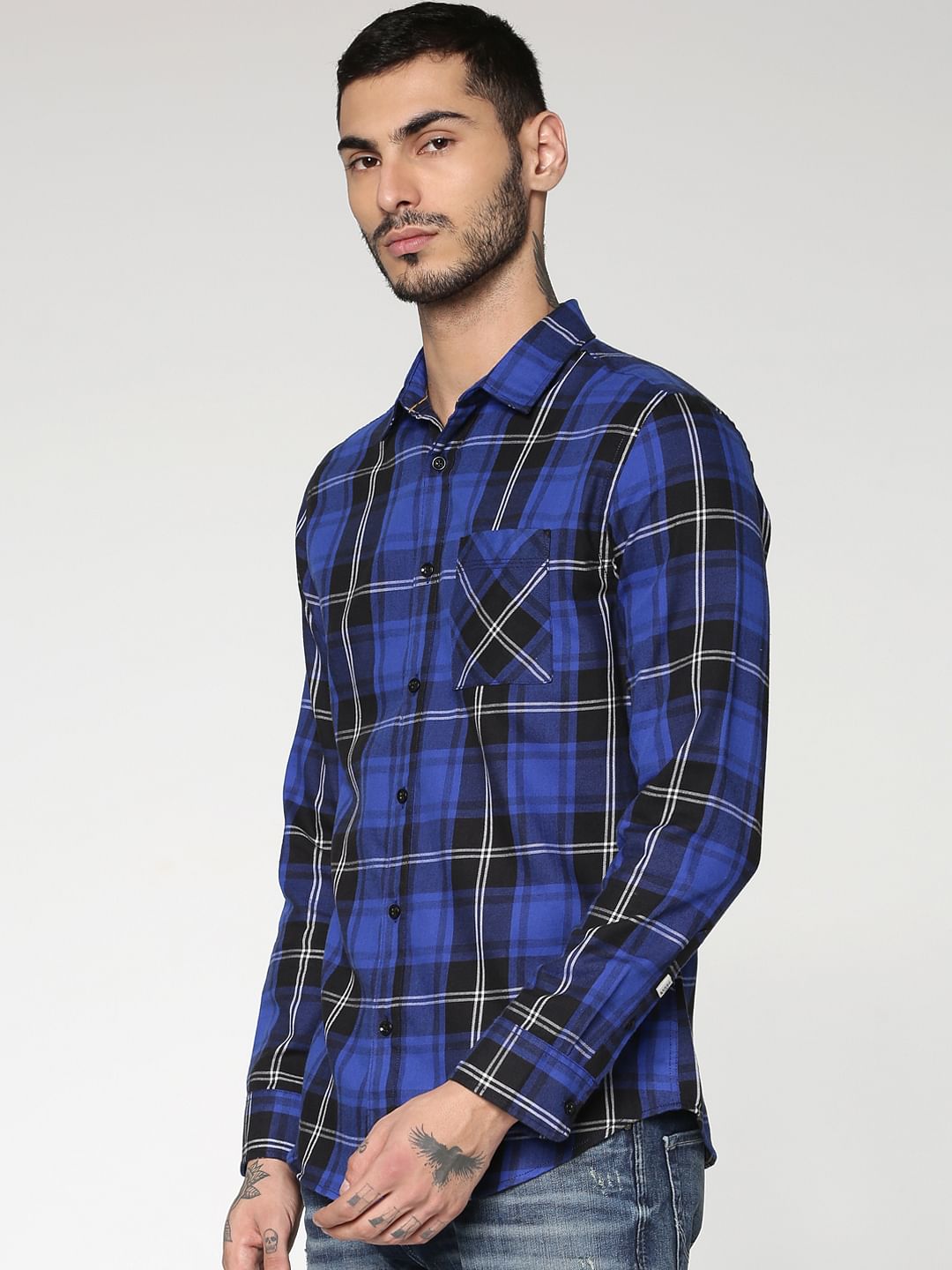 Blue Checks Slim Fit Full Sleeves Shirt