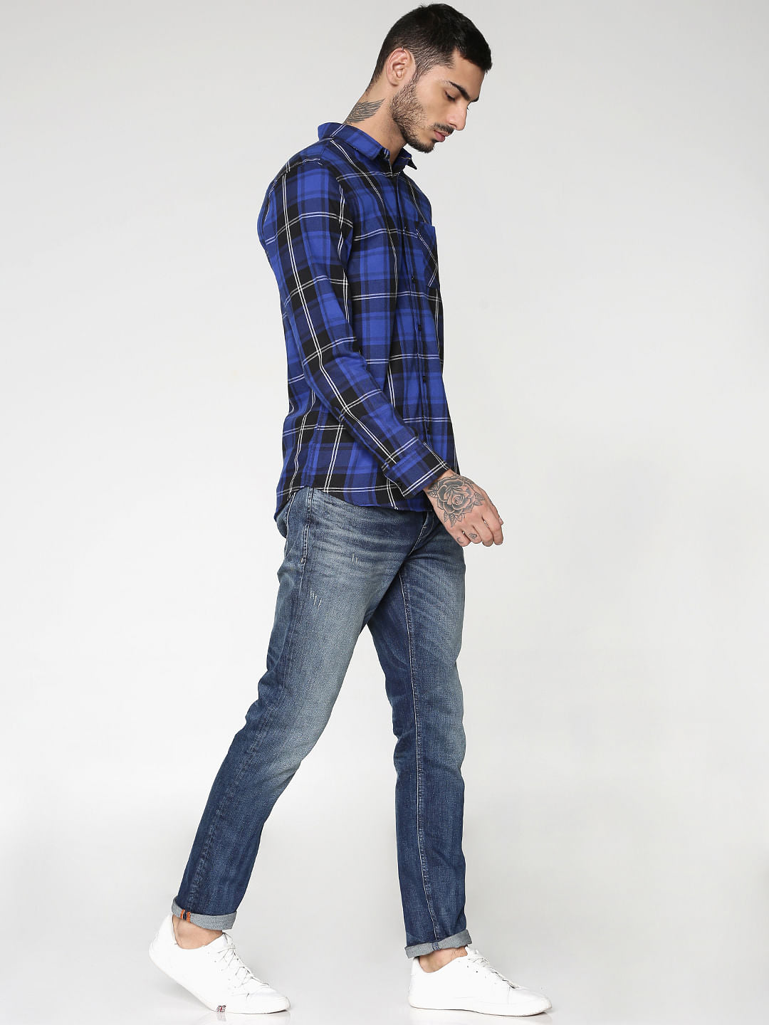 Blue Checks Slim Fit Full Sleeves Shirt