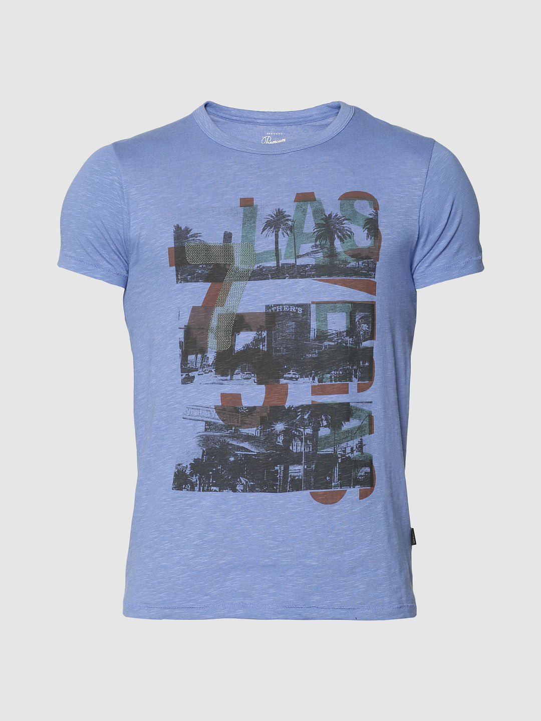 Blue Graphic Print Slim Fit Crew Neck T-Shirt