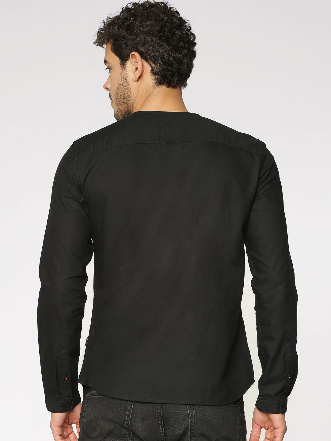 Black Front Zip Up Slim Fit Full Sleeves Overshirt