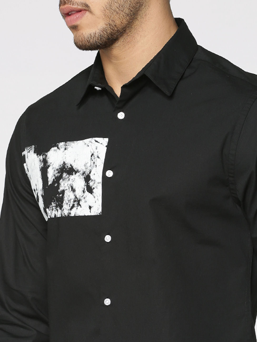 Black Graphic Print Slim Fit Full Sleeves Shirt