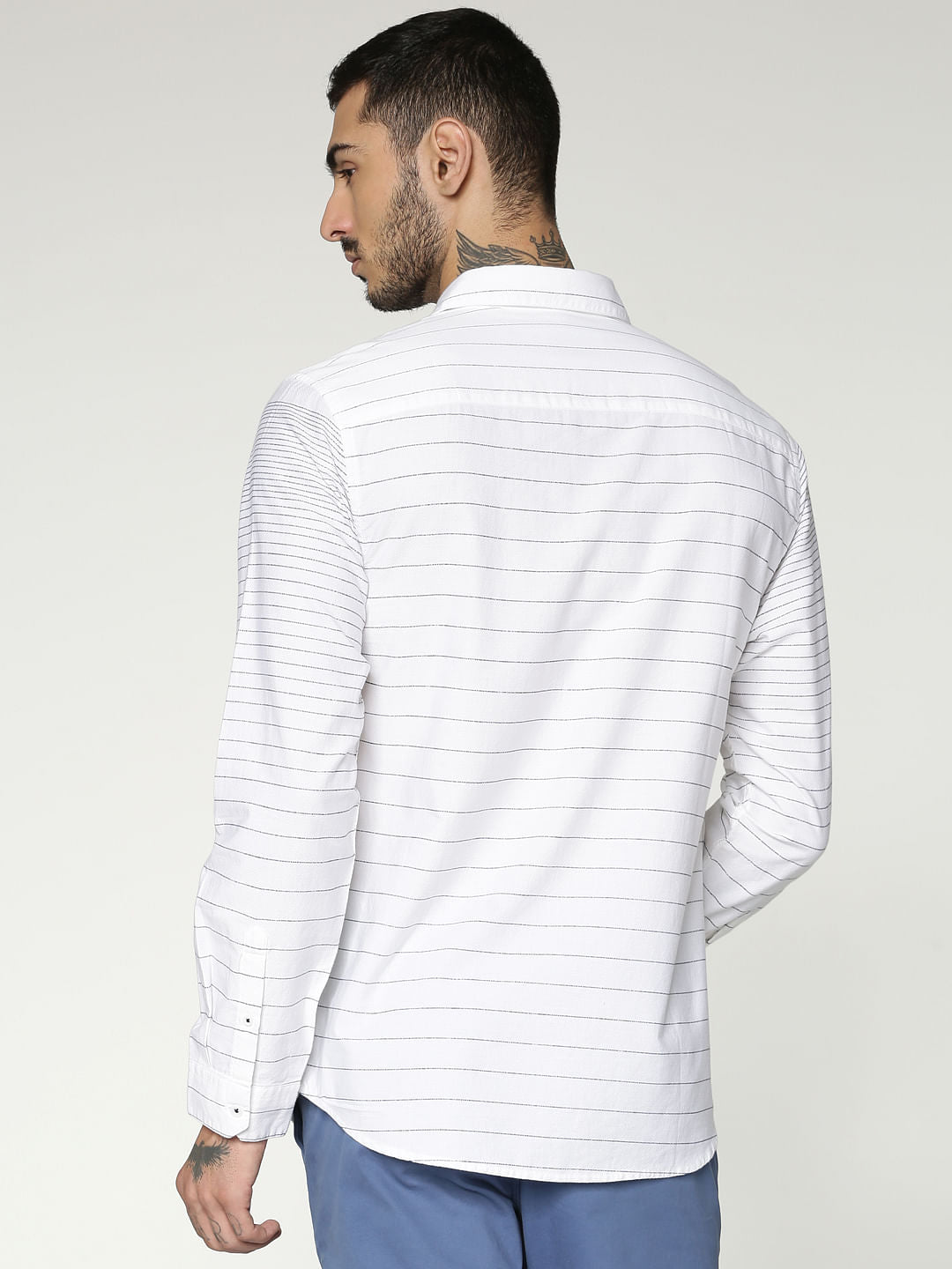 White Striped Slim Fit Full Sleeves Shirt