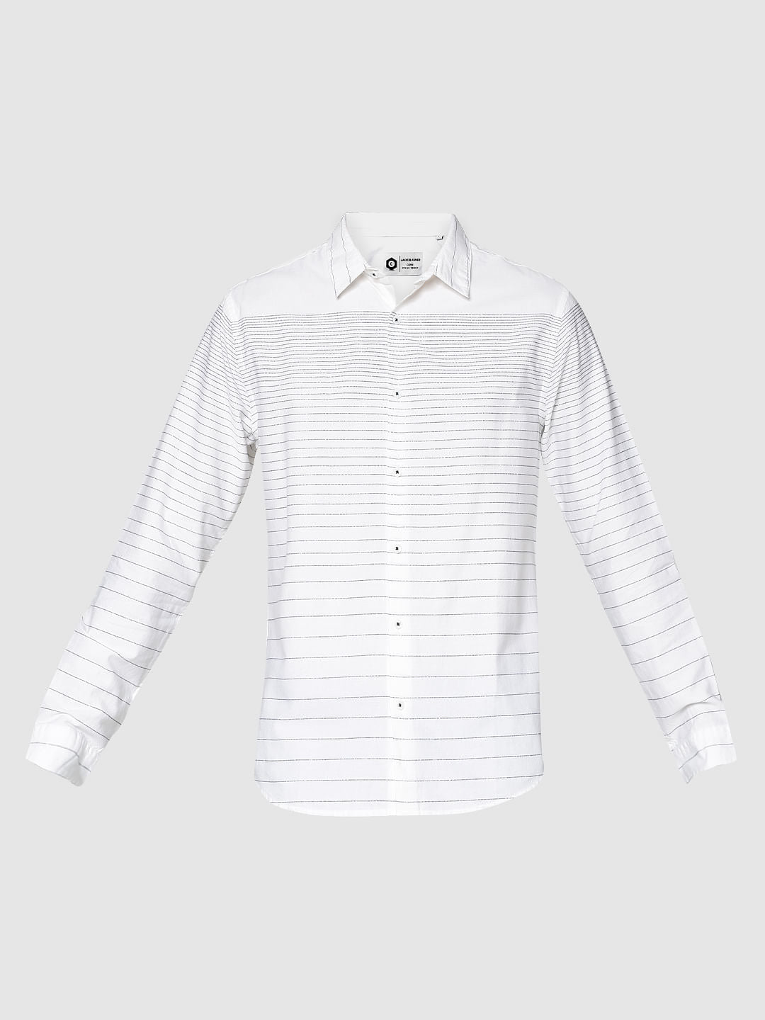White Striped Slim Fit Full Sleeves Shirt
