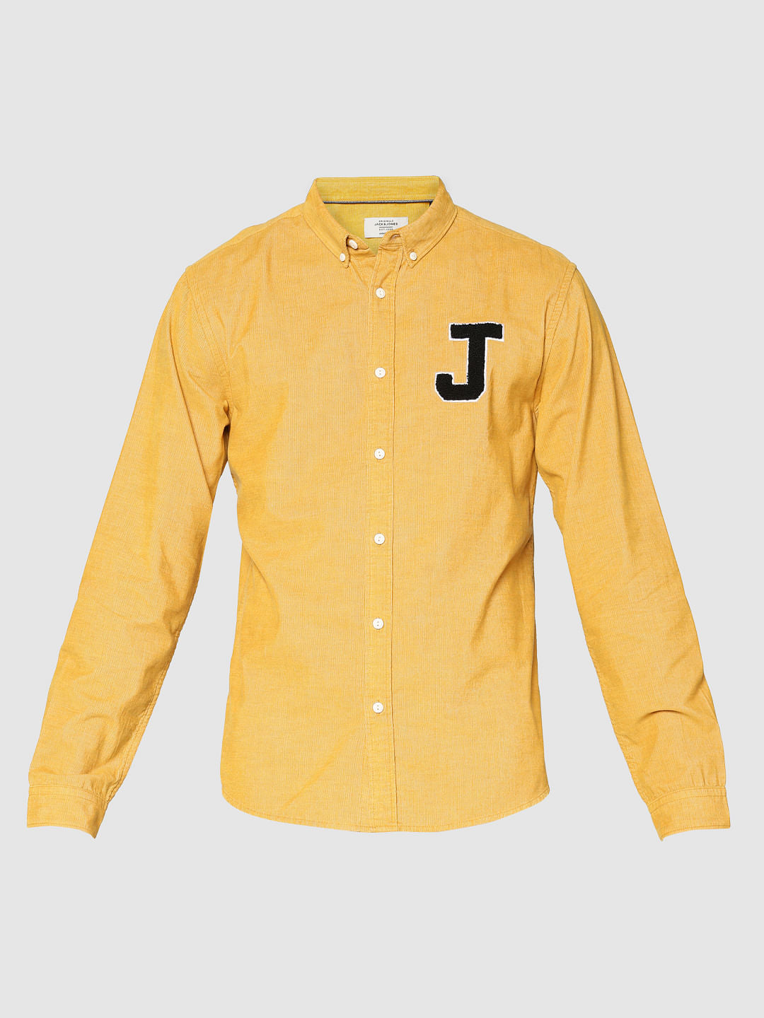 Yellow Patch Print Slim Fit Full Sleeves Shirt