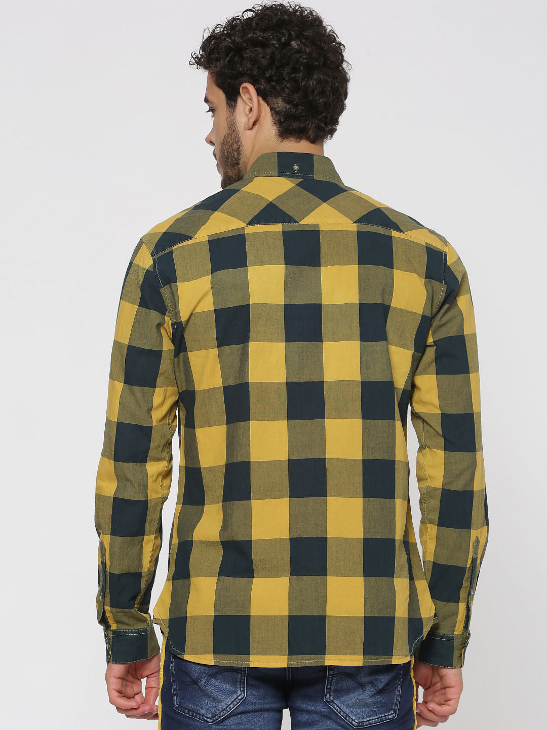 Yellow Checks Regular Fit Full Sleeves Shirt