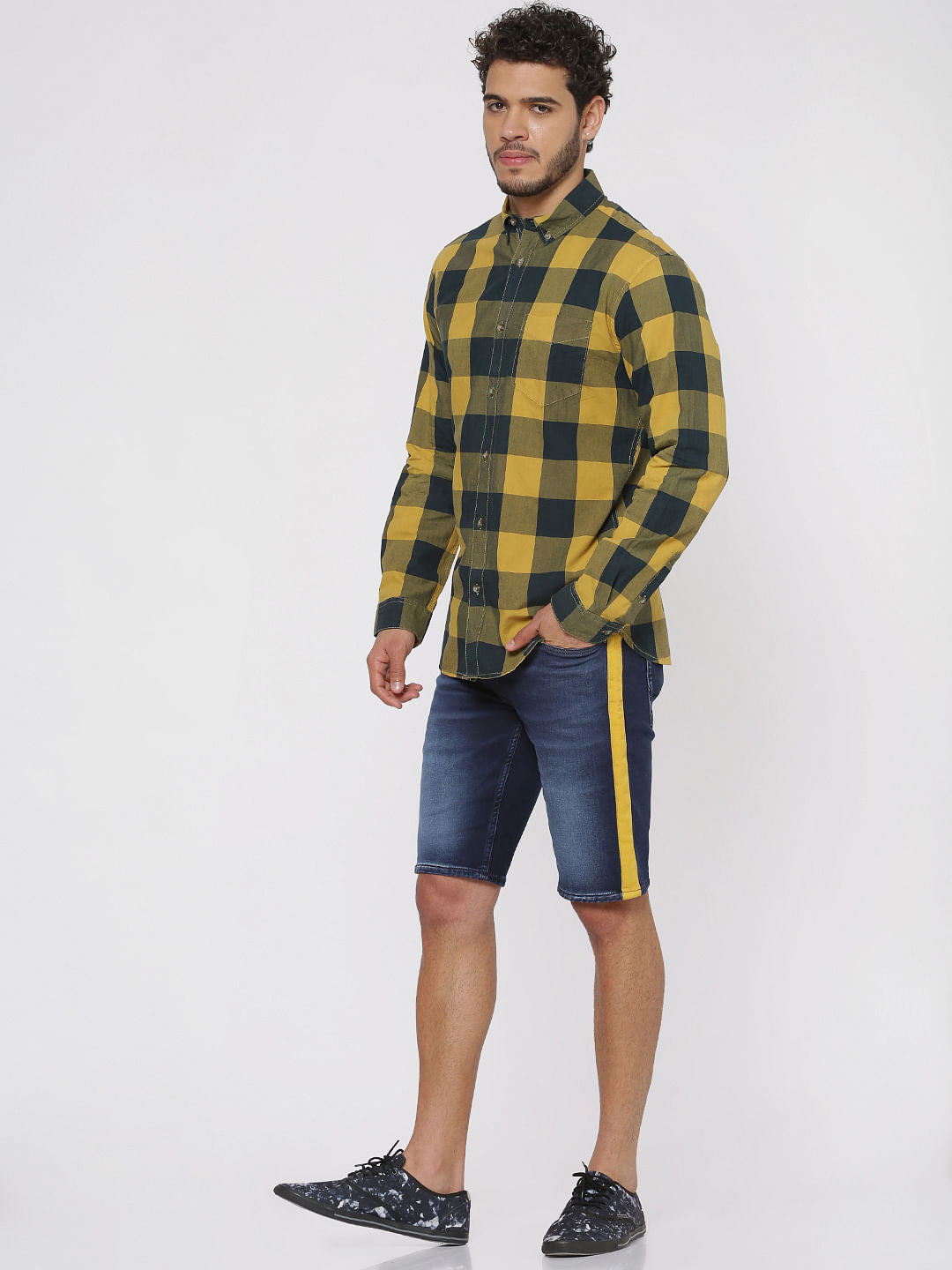 Yellow Checks Regular Fit Full Sleeves Shirt