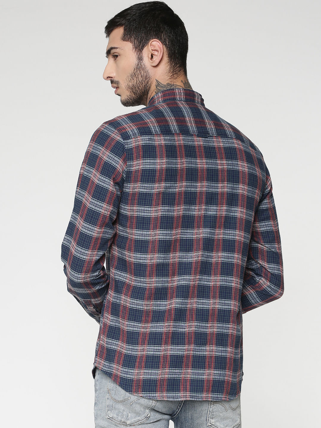 Blue Checks Patch Pocket Slim Fit Full Sleeves Shirt