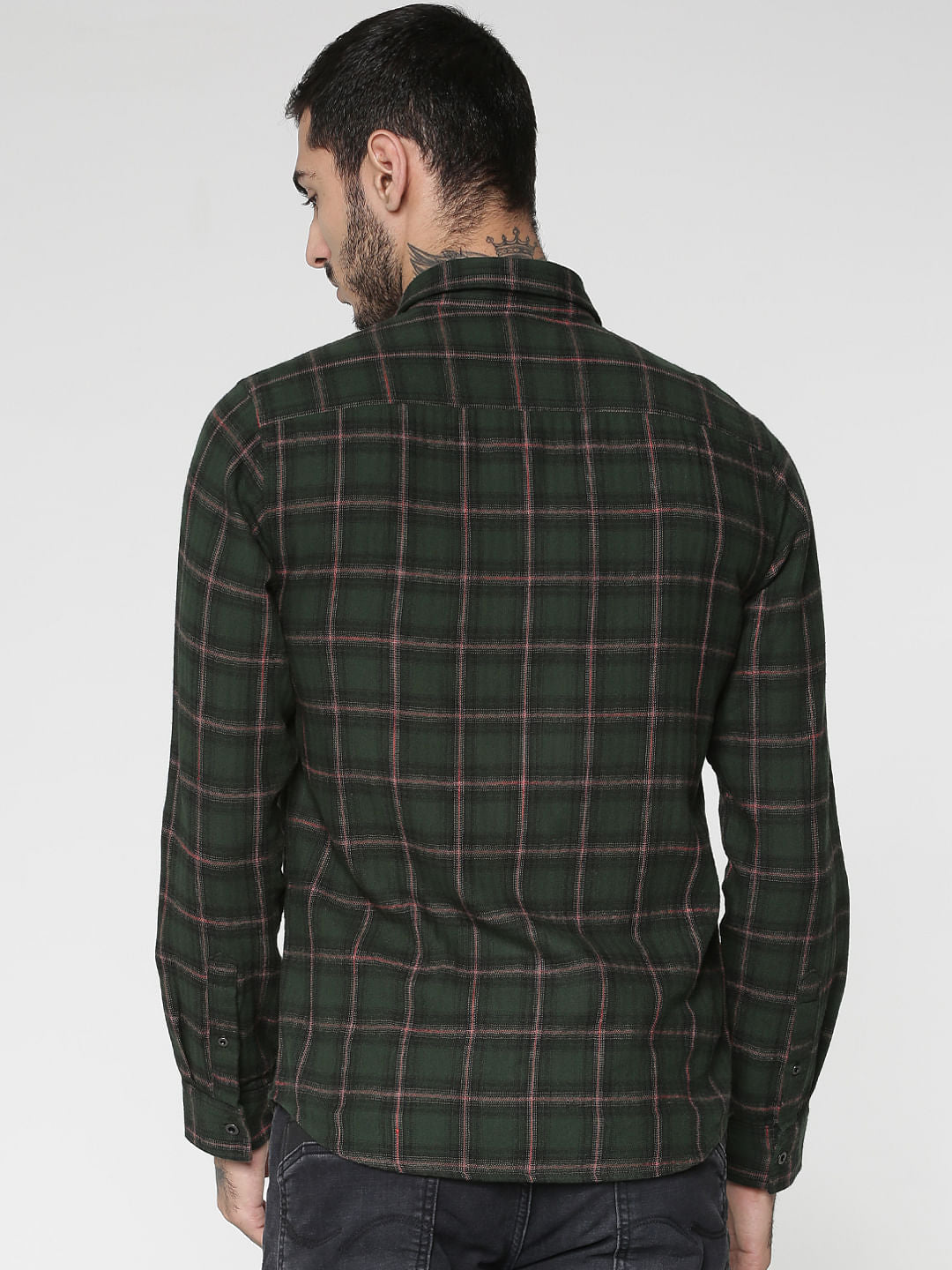 Green Checks Patch Pocket Slim Fit Full Sleeves Shirt