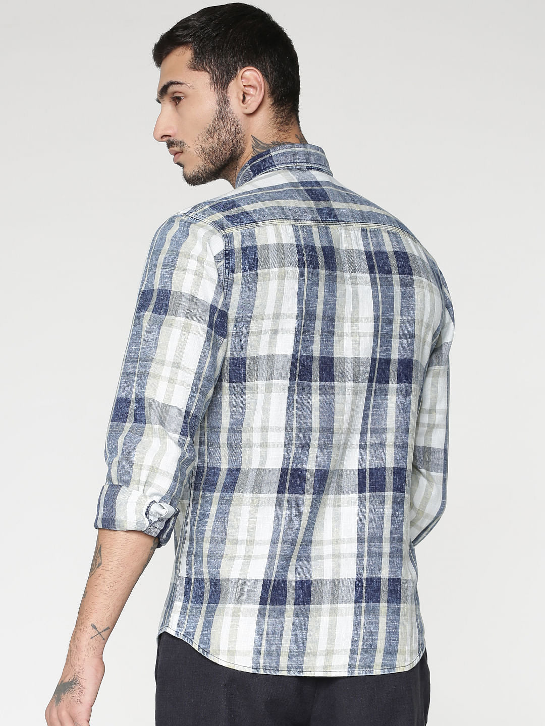 White Multicoloured Checks Washed Slim Fit Full Sleeves Shirt