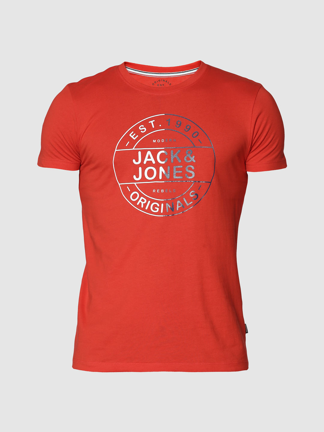 Red Text Print Slim Fit Crew Neck T-Shirt
