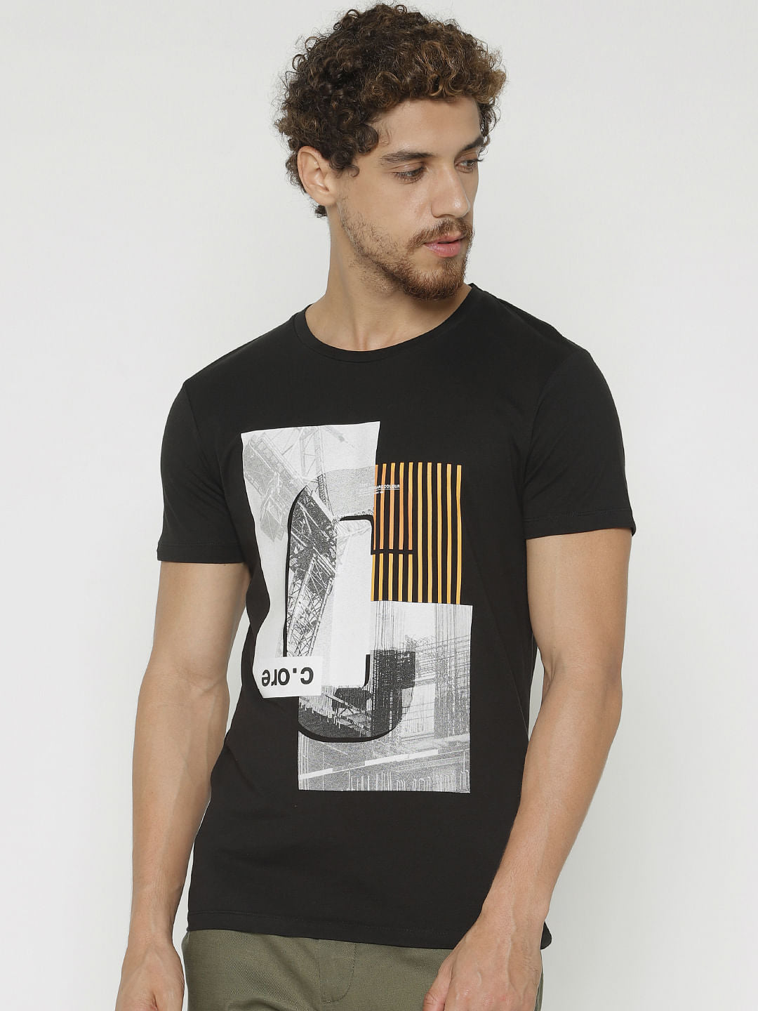 Black Graphic Print Crew Neck T-Shirt