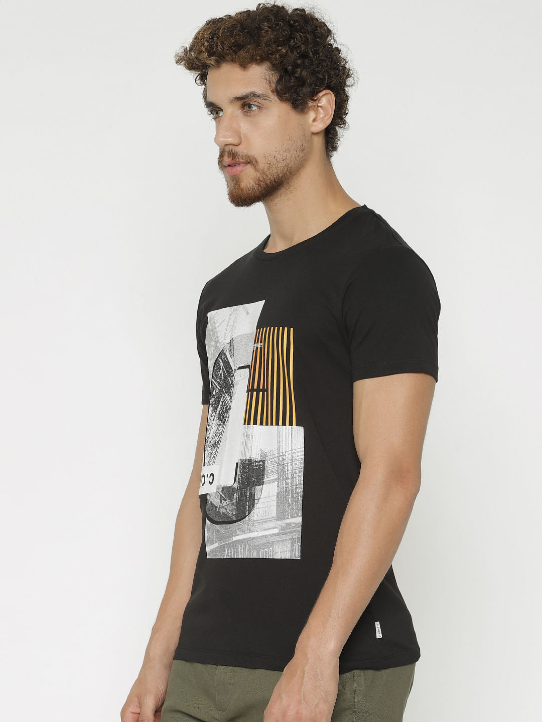 Black Graphic Print Crew Neck T-Shirt