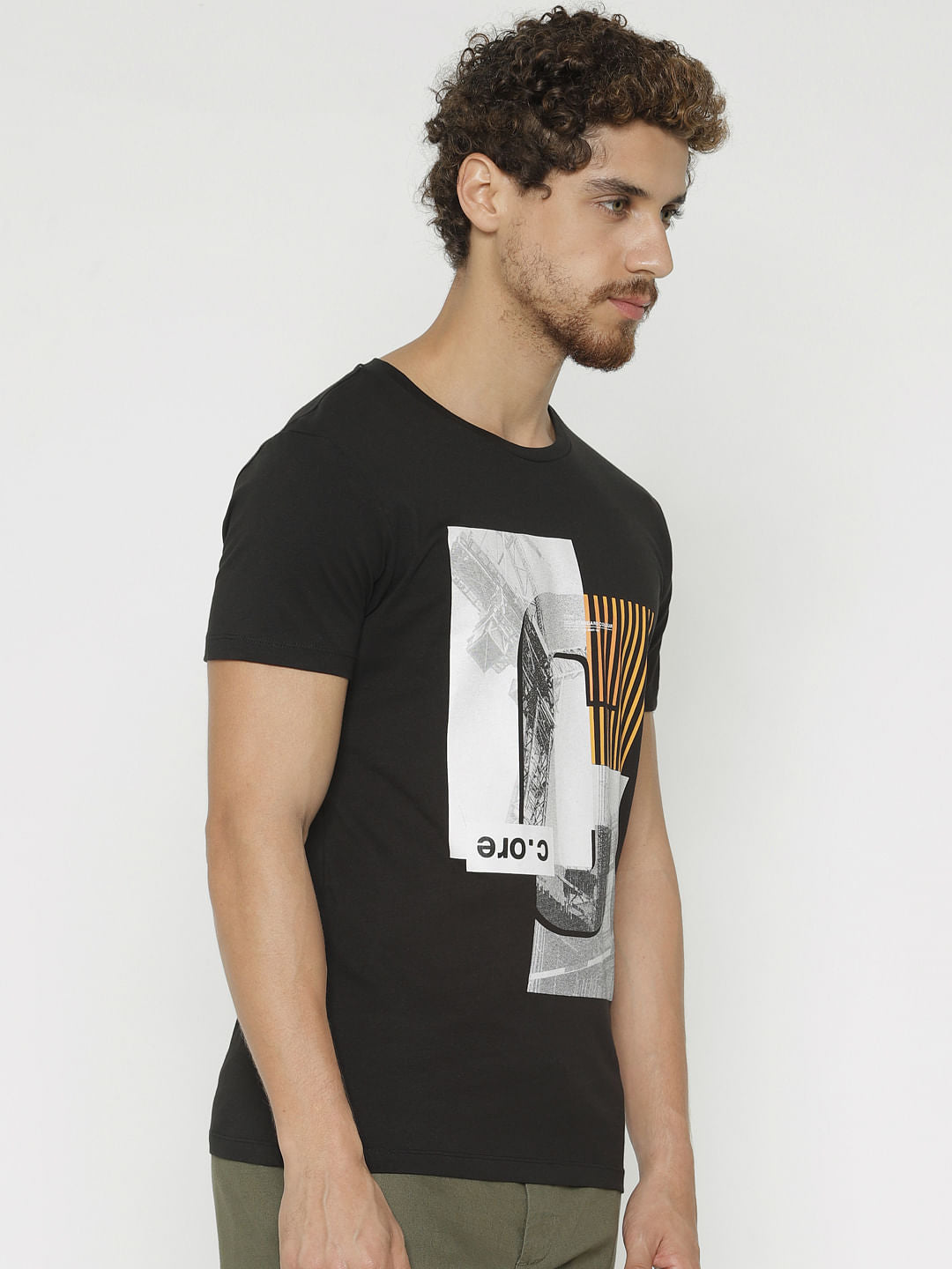 Black Graphic Print Crew Neck T-Shirt