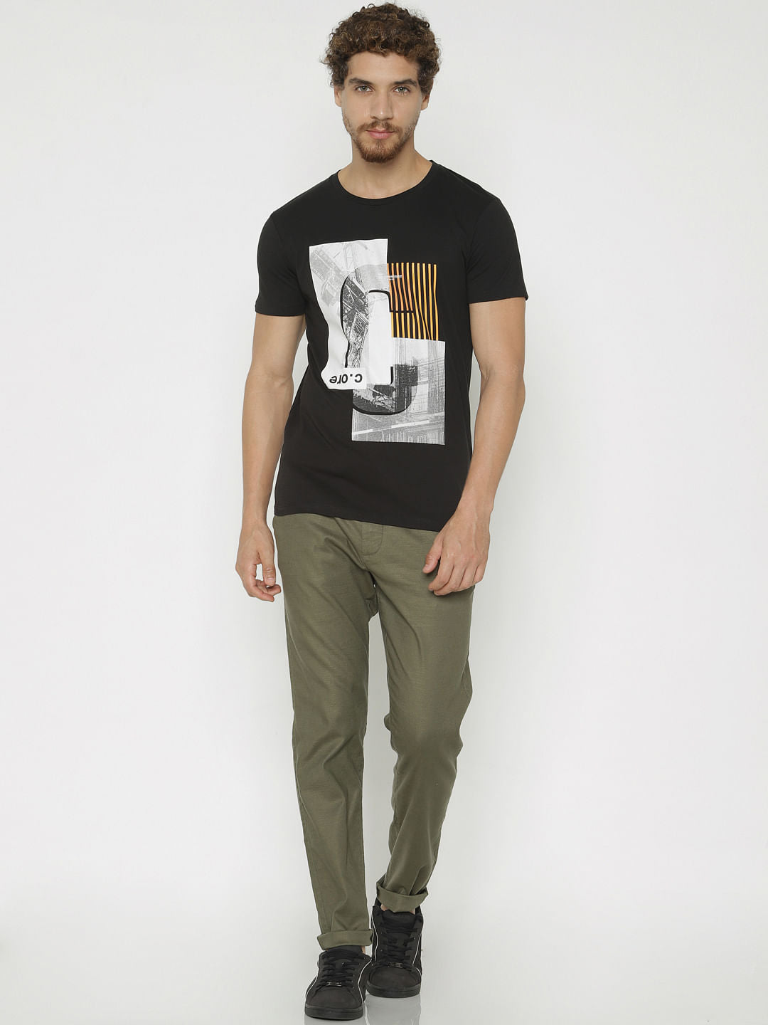Black Graphic Print Crew Neck T-Shirt