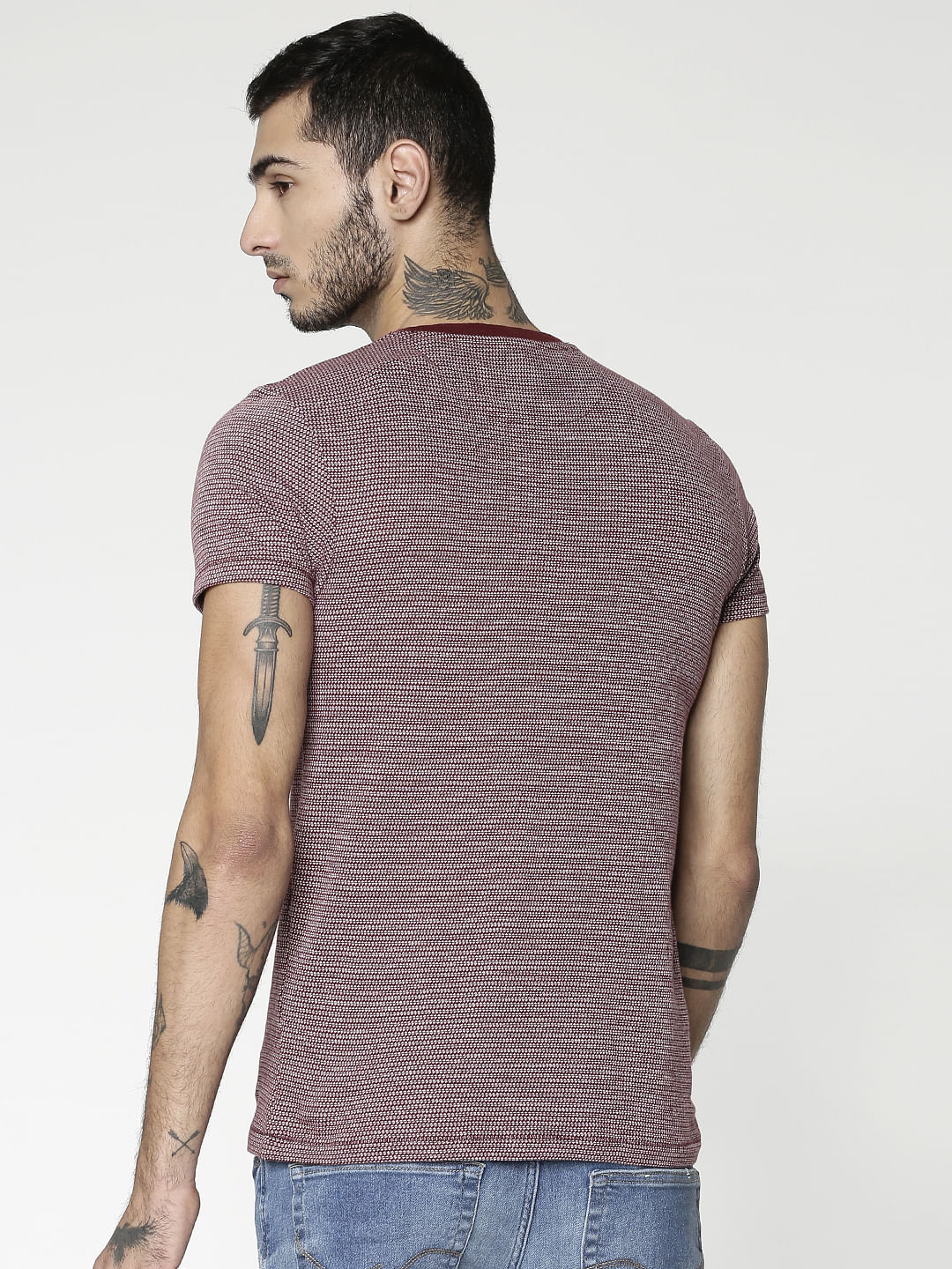 Purple Jacquard Slim Fit Crew Neck T-Shirt