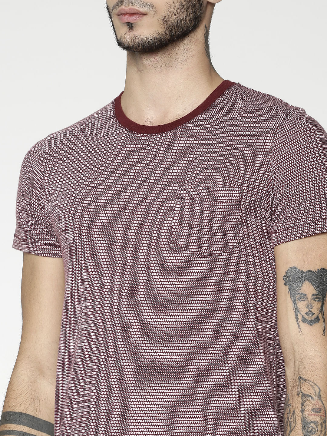 Purple Jacquard Slim Fit Crew Neck T-Shirt