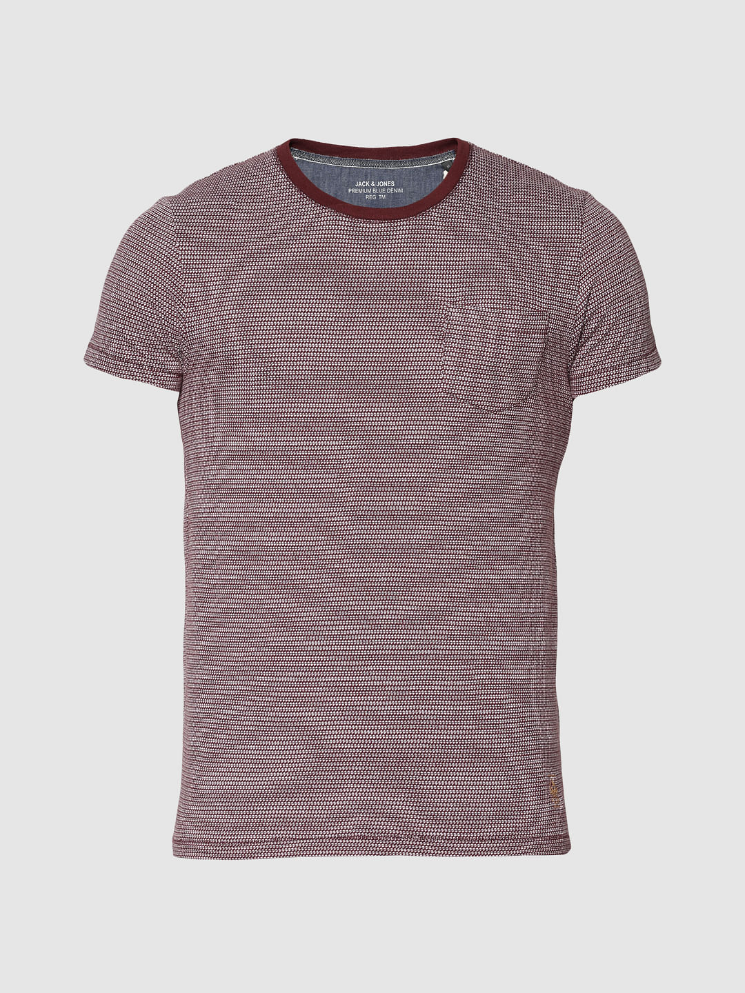 Purple Jacquard Slim Fit Crew Neck T-Shirt