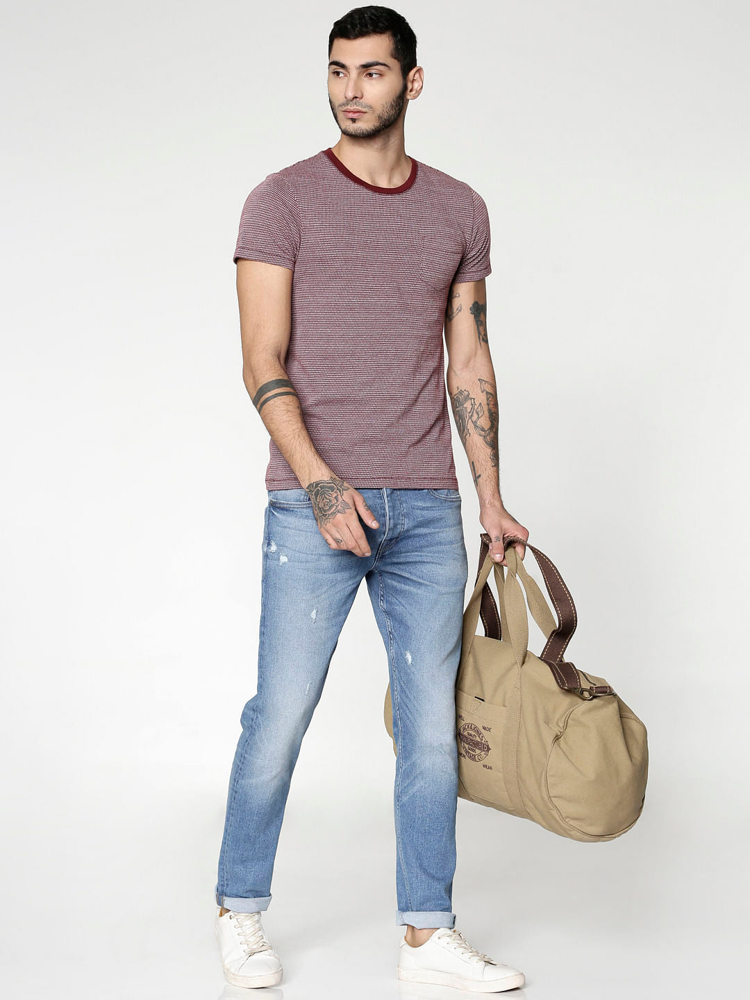 Purple Jacquard Slim Fit Crew Neck T-Shirt