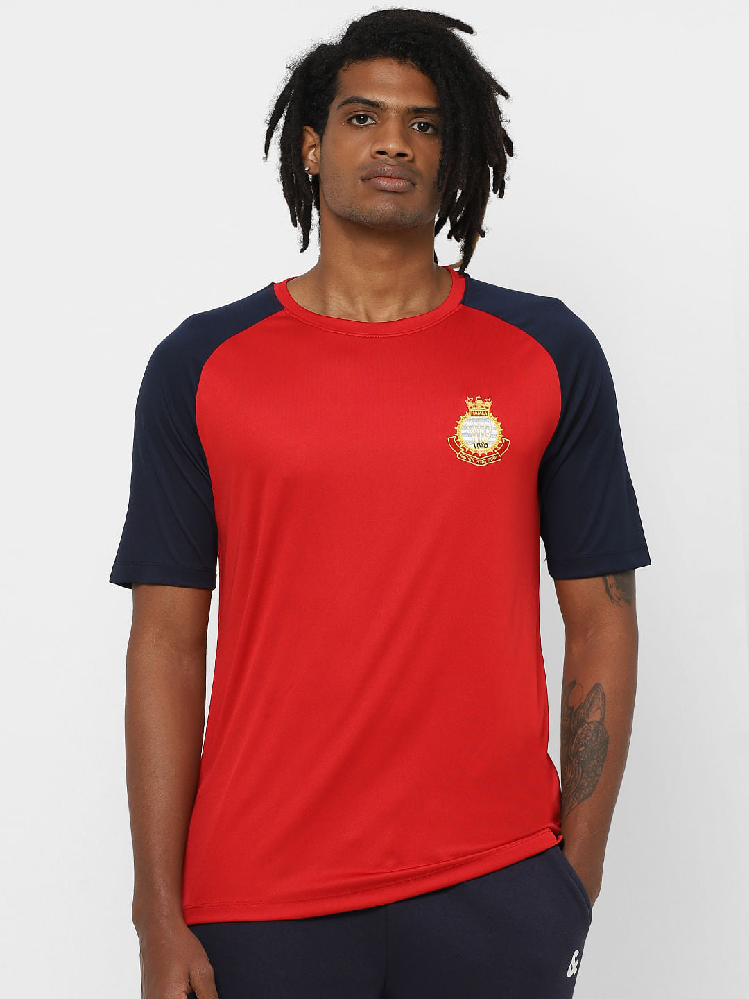 Red Colourblocked Crew Neck T-shirt