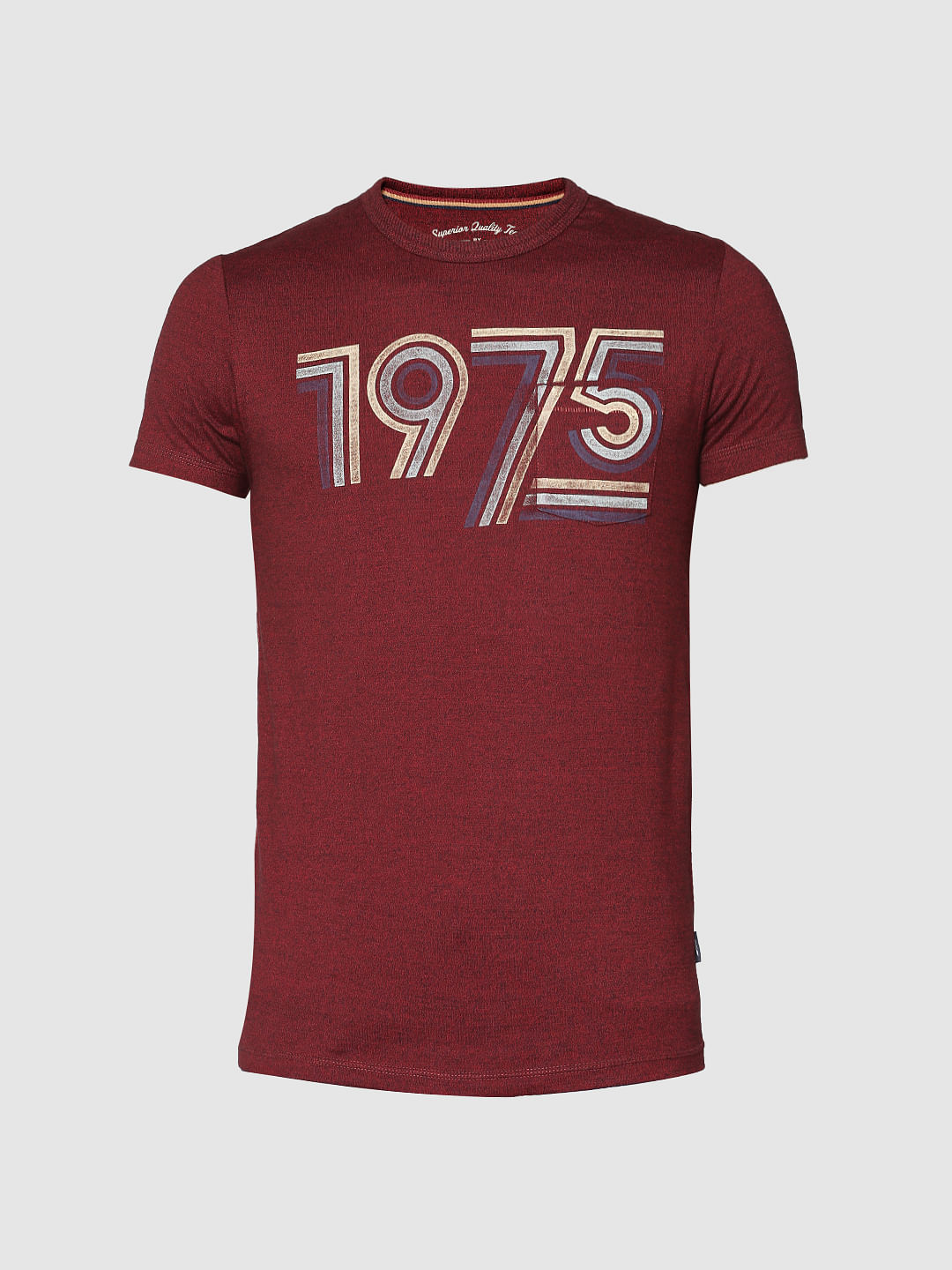 Maroon Numeric Print Crew Neck T-Shirt