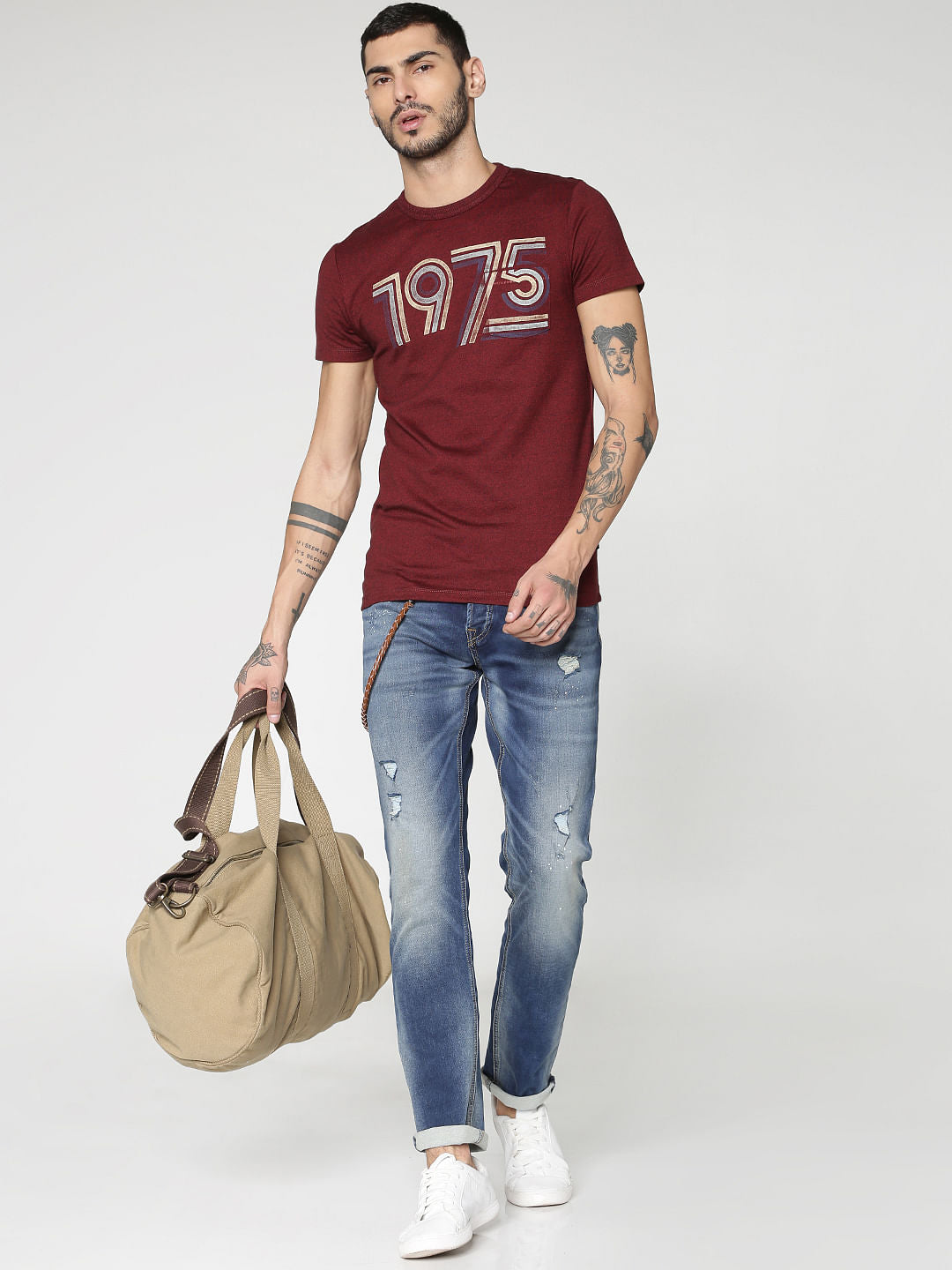 Maroon Numeric Print Crew Neck T-Shirt