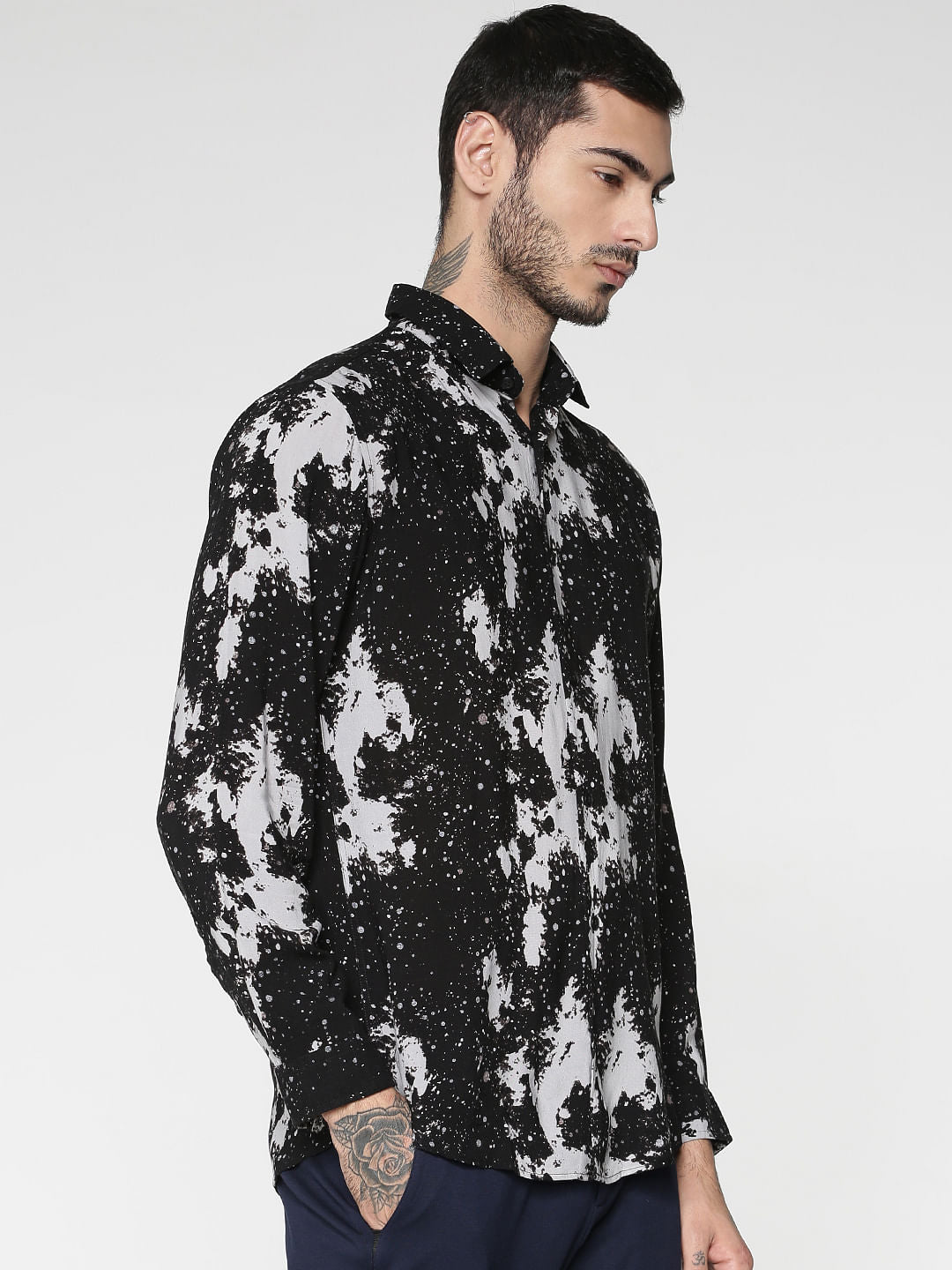 Black Abstract Printed Slim Fit Full Sleeves Shirt