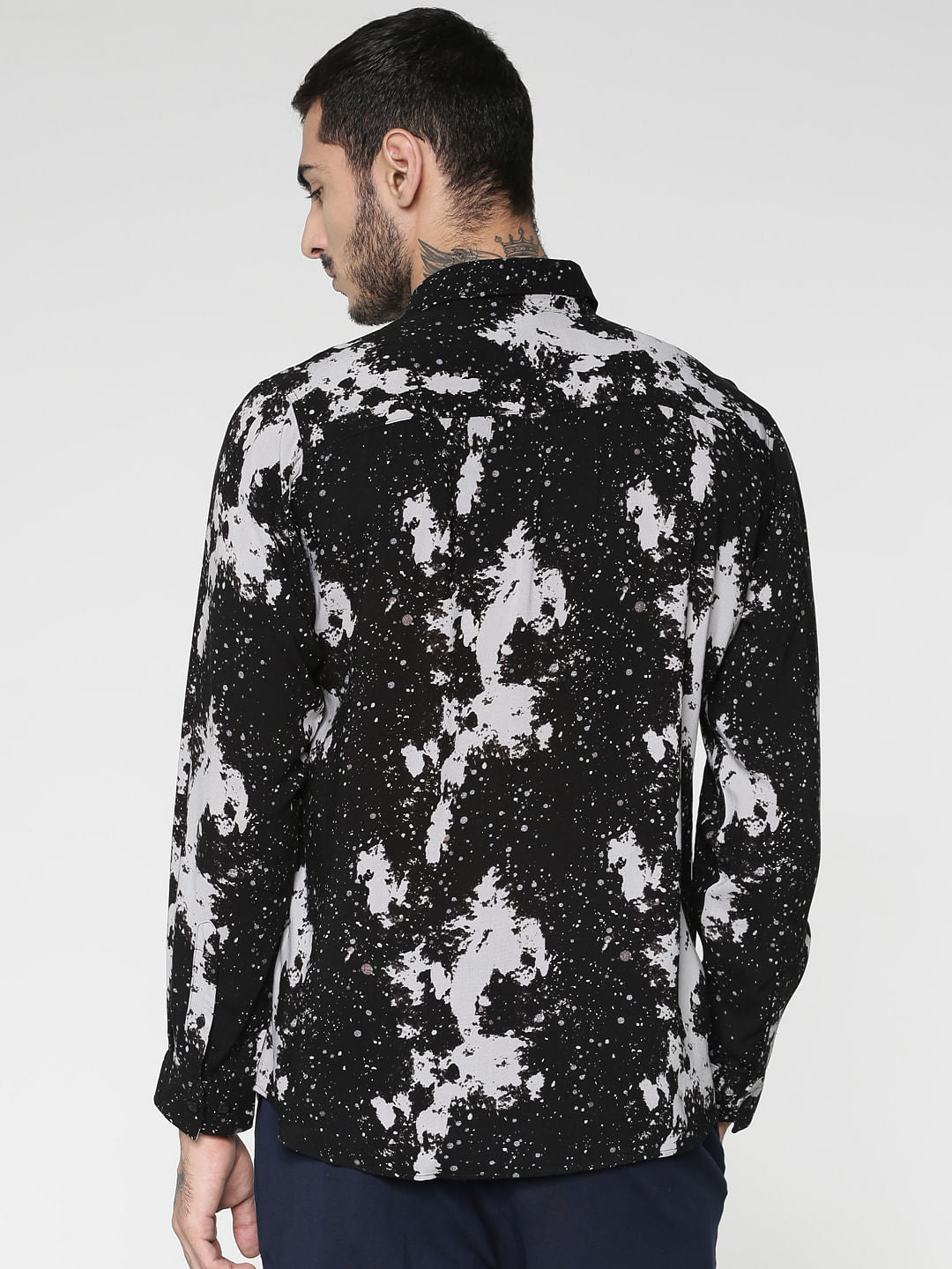 Black Abstract Printed Slim Fit Full Sleeves Shirt